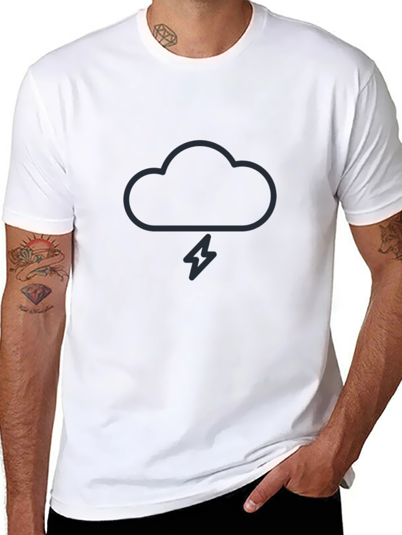 Cloud Lightning Bolt Graphic Tee - Black Cotton T-Shirt