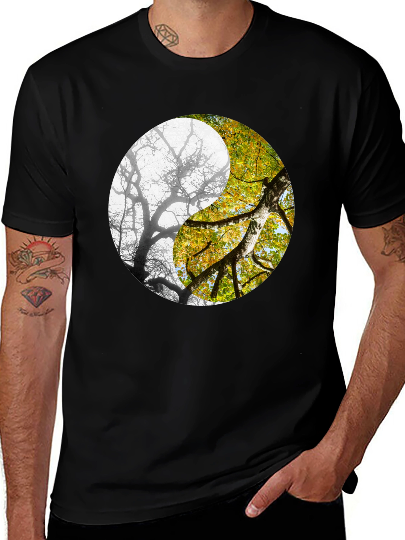 Yin Yang Tree Graphic Tee - Nature Inspired Design