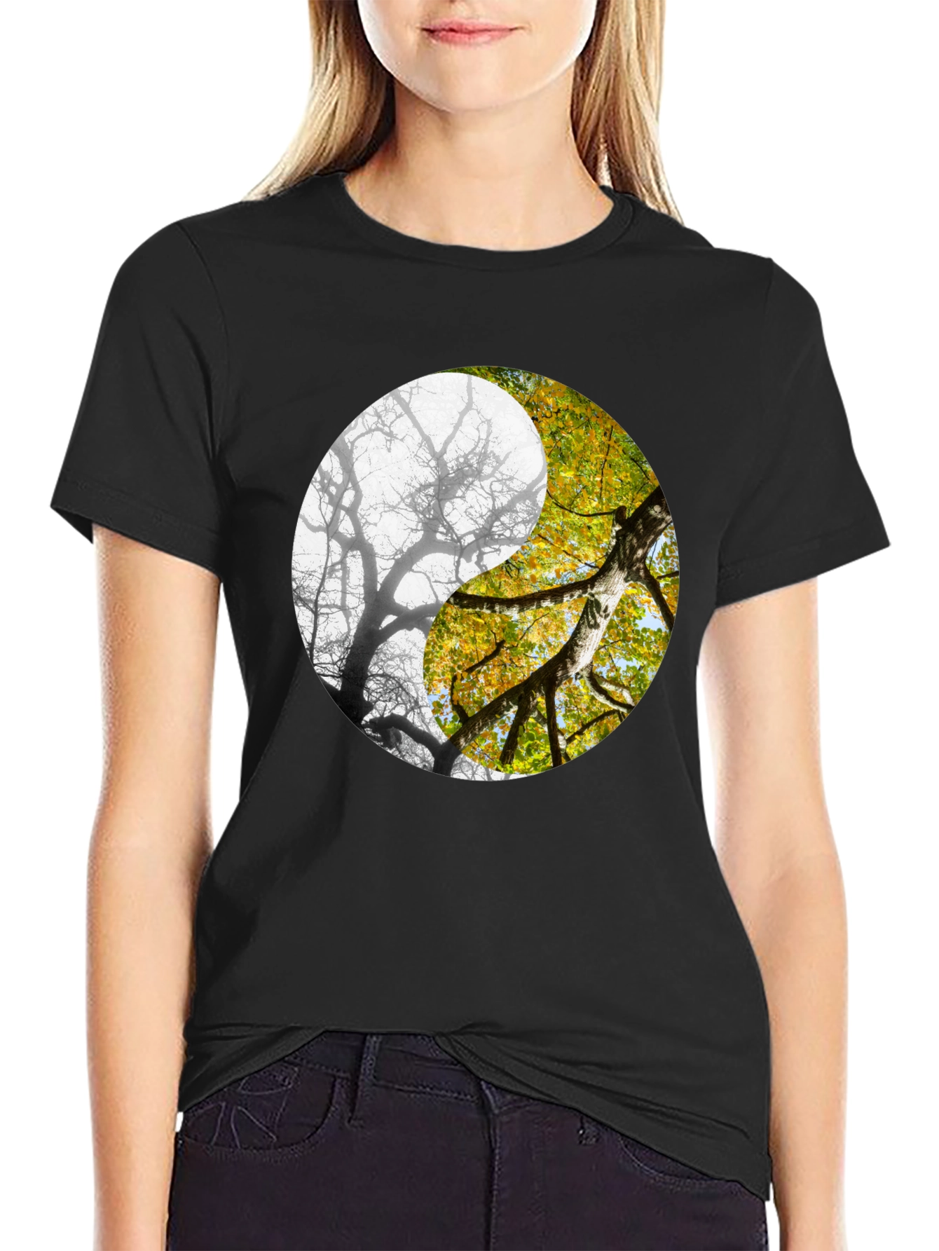 Yin Yang Tree Graphic Tee - Nature Inspired Design