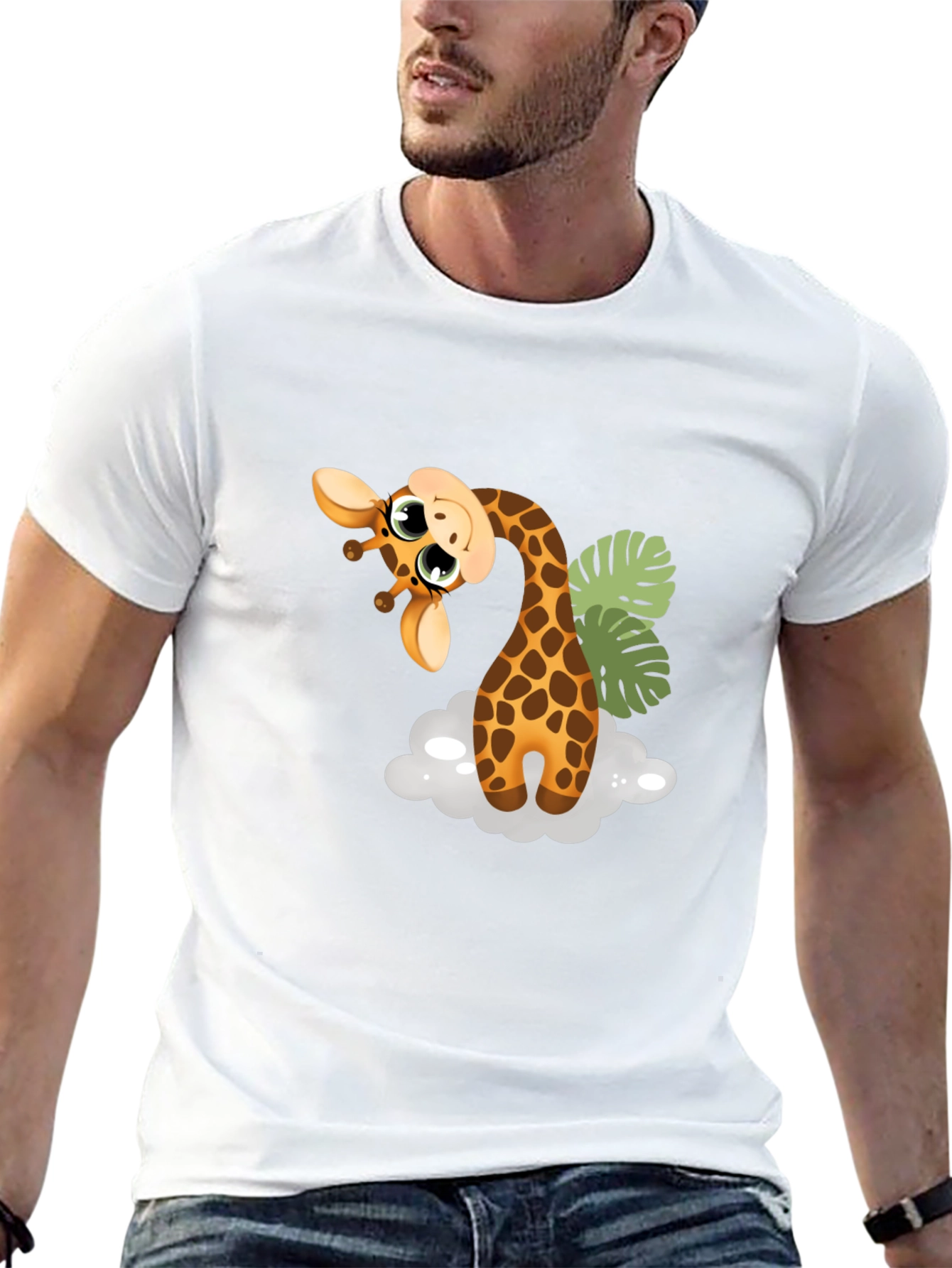 Cute Giraffe Graphic Tee - Black Cotton T-Shirt