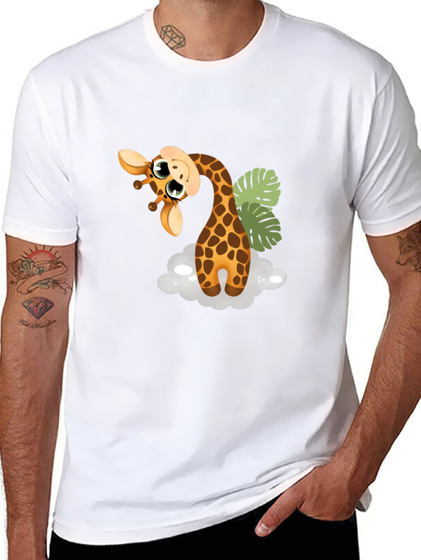Cute Giraffe Graphic Tee - Black Cotton T-Shirt
