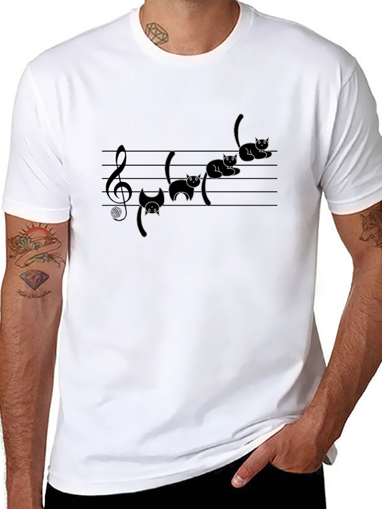 Musical Cats Graphic Tee - Black Cotton T-Shirt