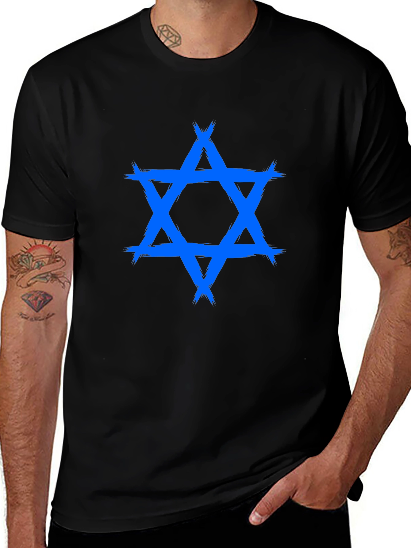 Blue Star of David Graphic T-Shirt - Casual Wear