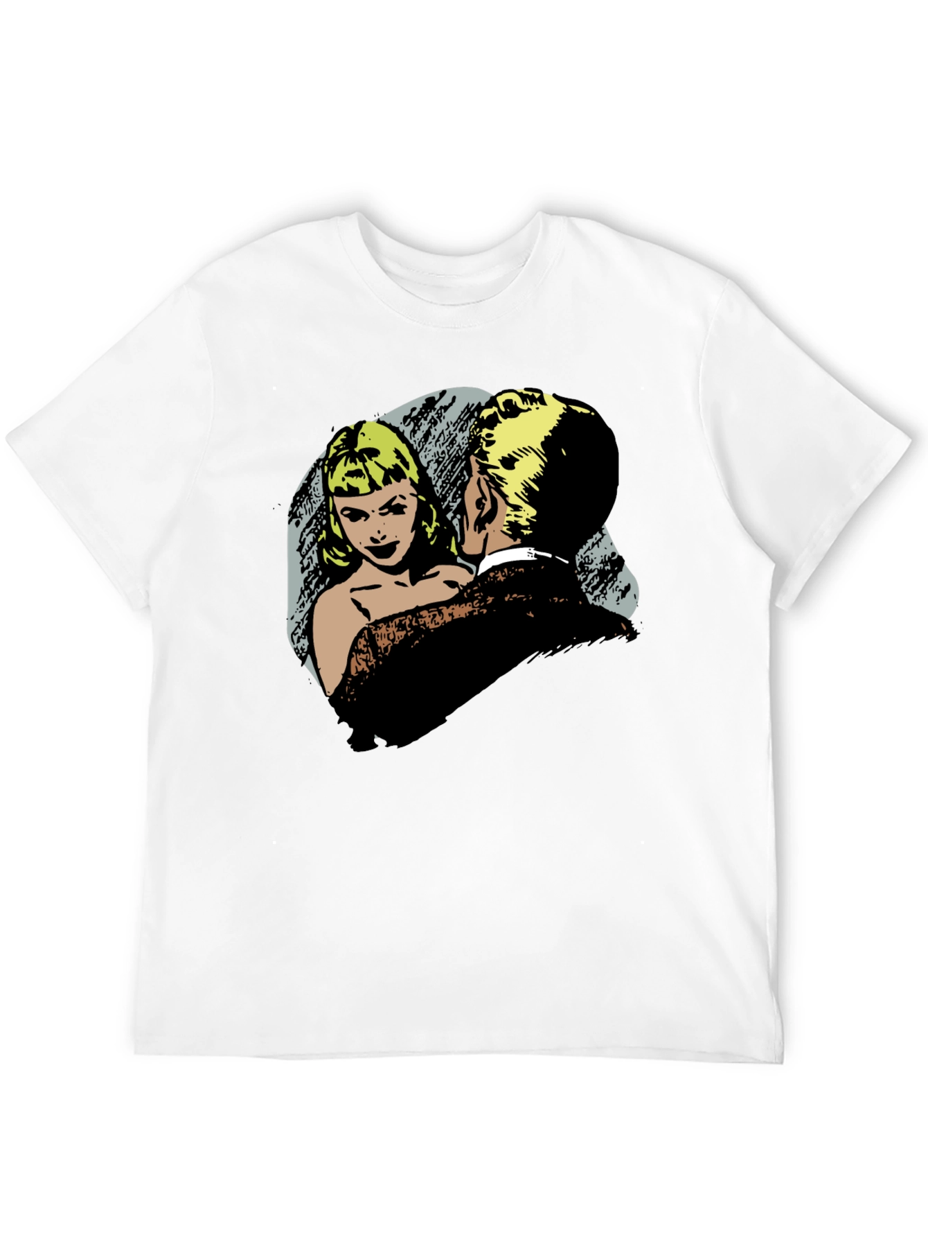 Retro Comic Couple Graphic T-Shirt - Black