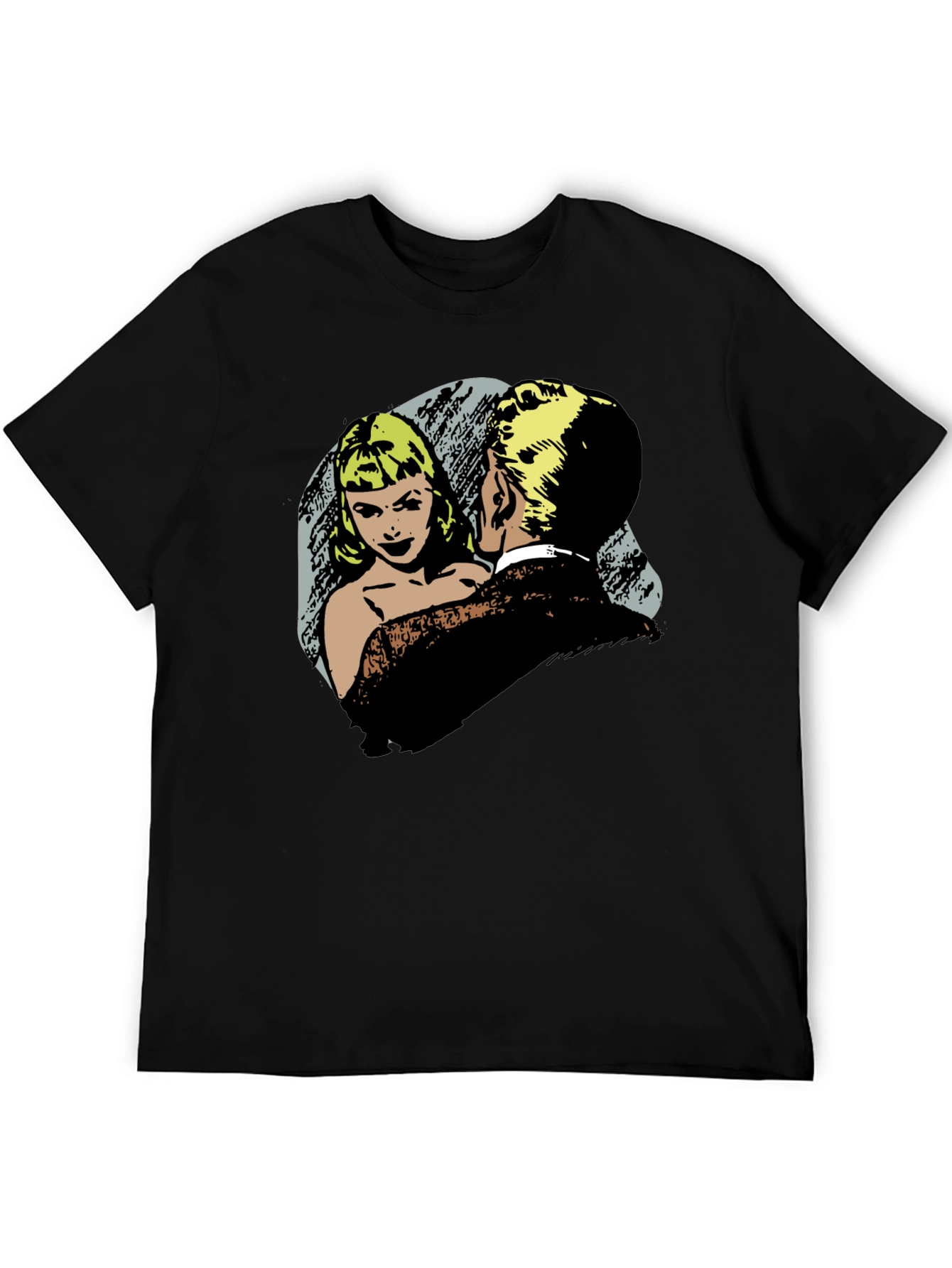 Retro Comic Couple Graphic T-Shirt - Black