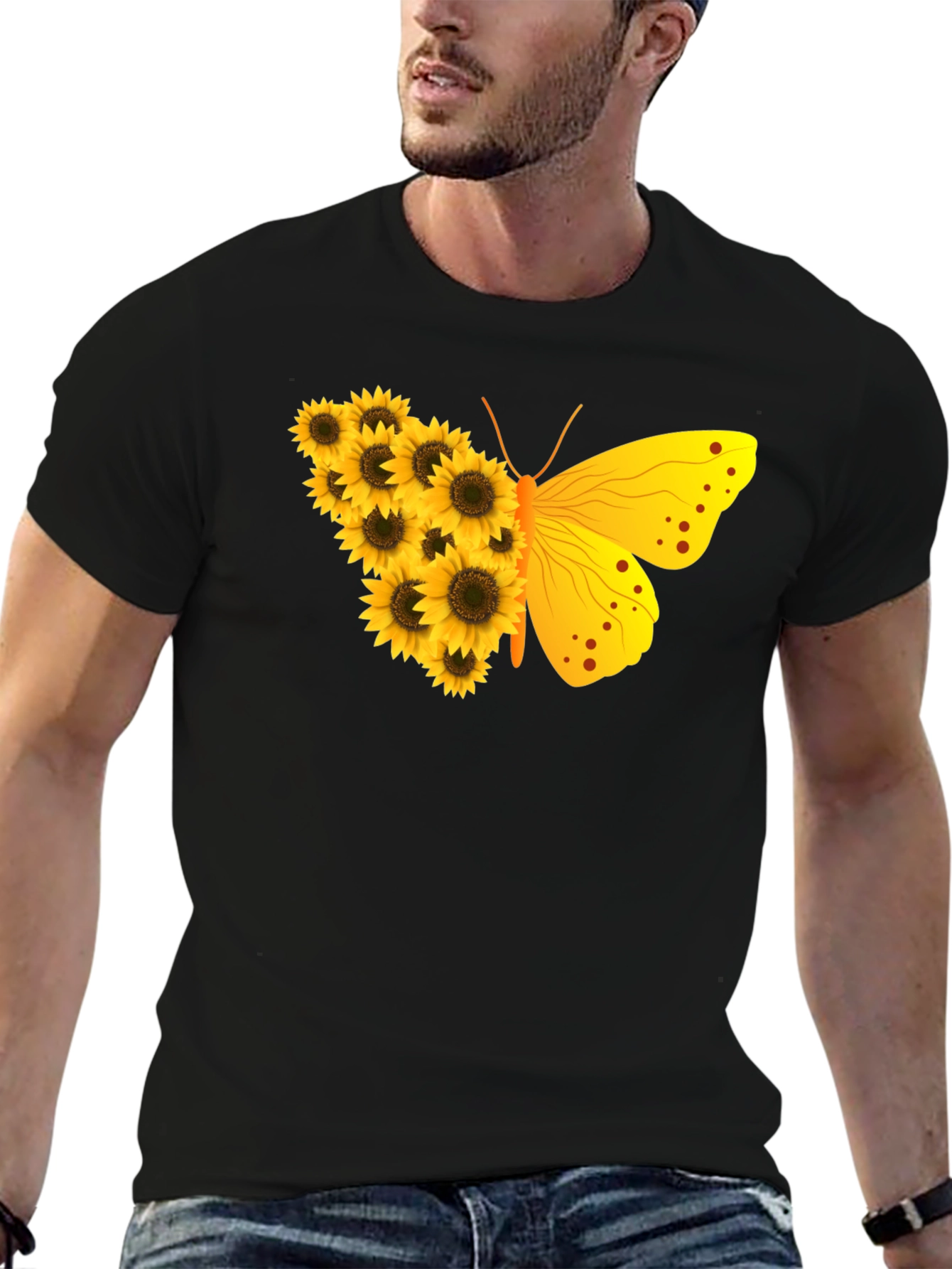 Sunflower Butterfly Graphic T-Shirt