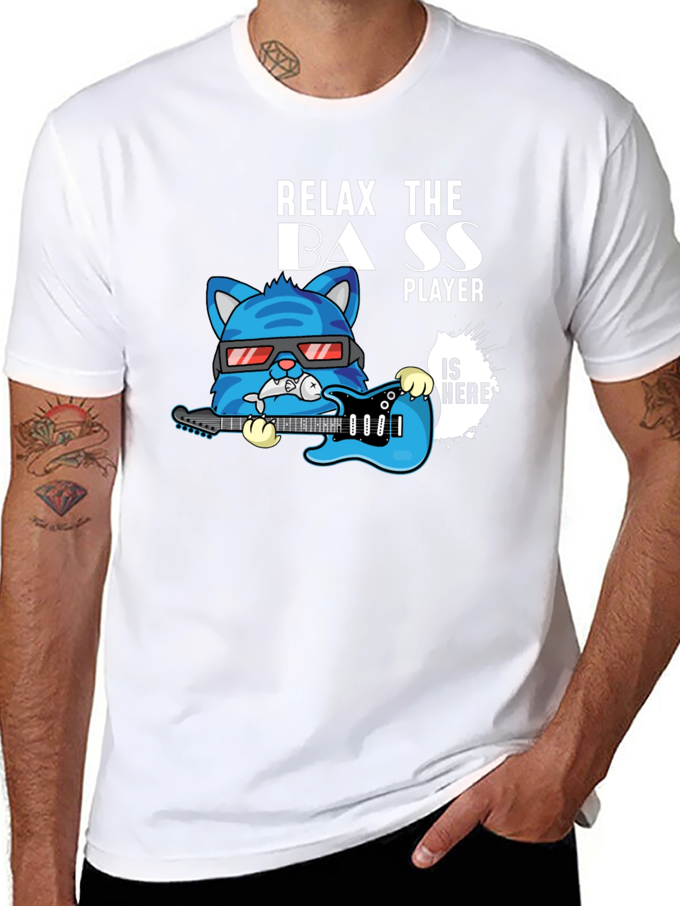 Relax The Bass Player Cat Graphic T-Shirt