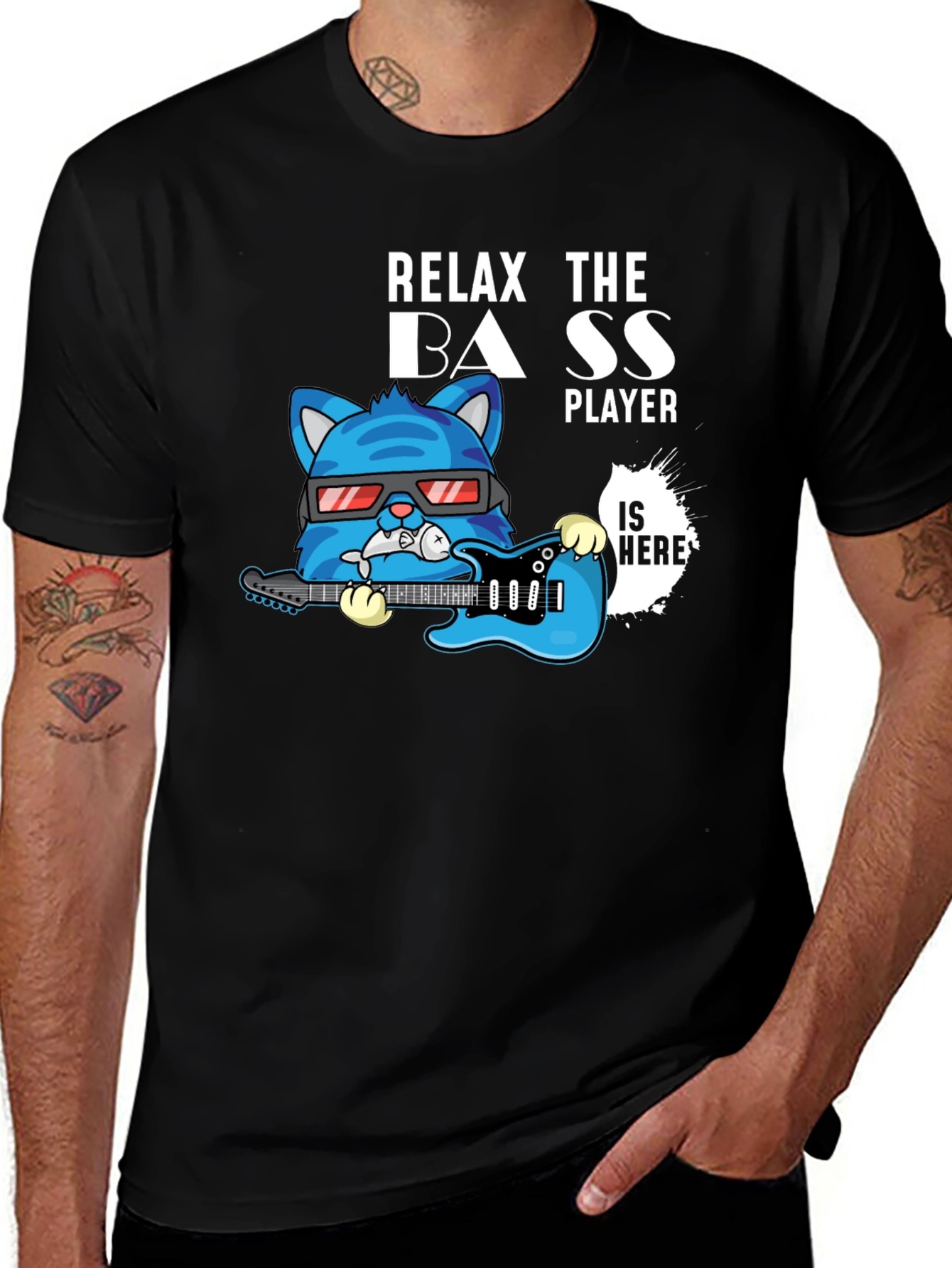 Relax The Bass Player Cat Graphic T-Shirt