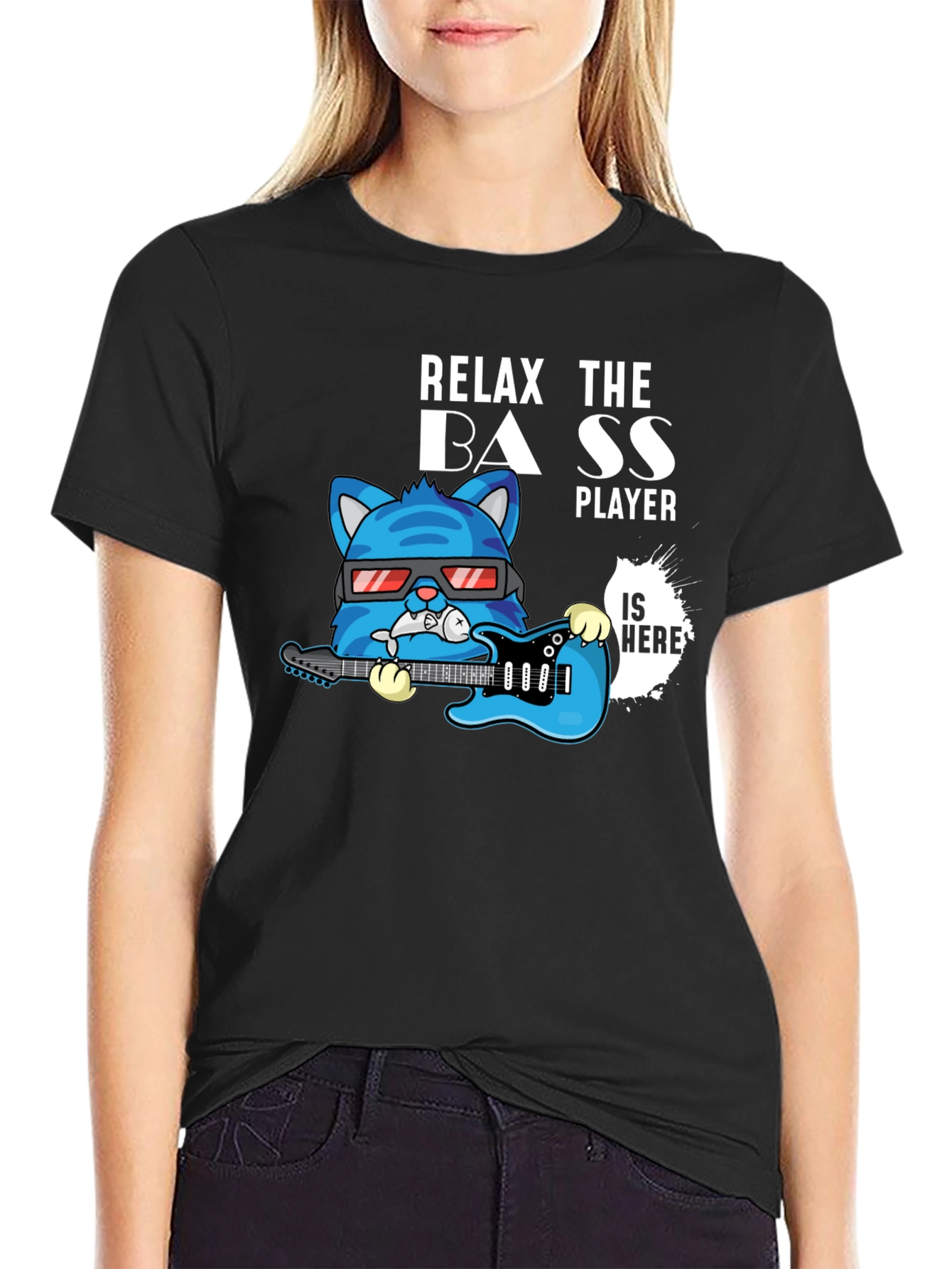 Relax The Bass Player Cat Graphic T-Shirt