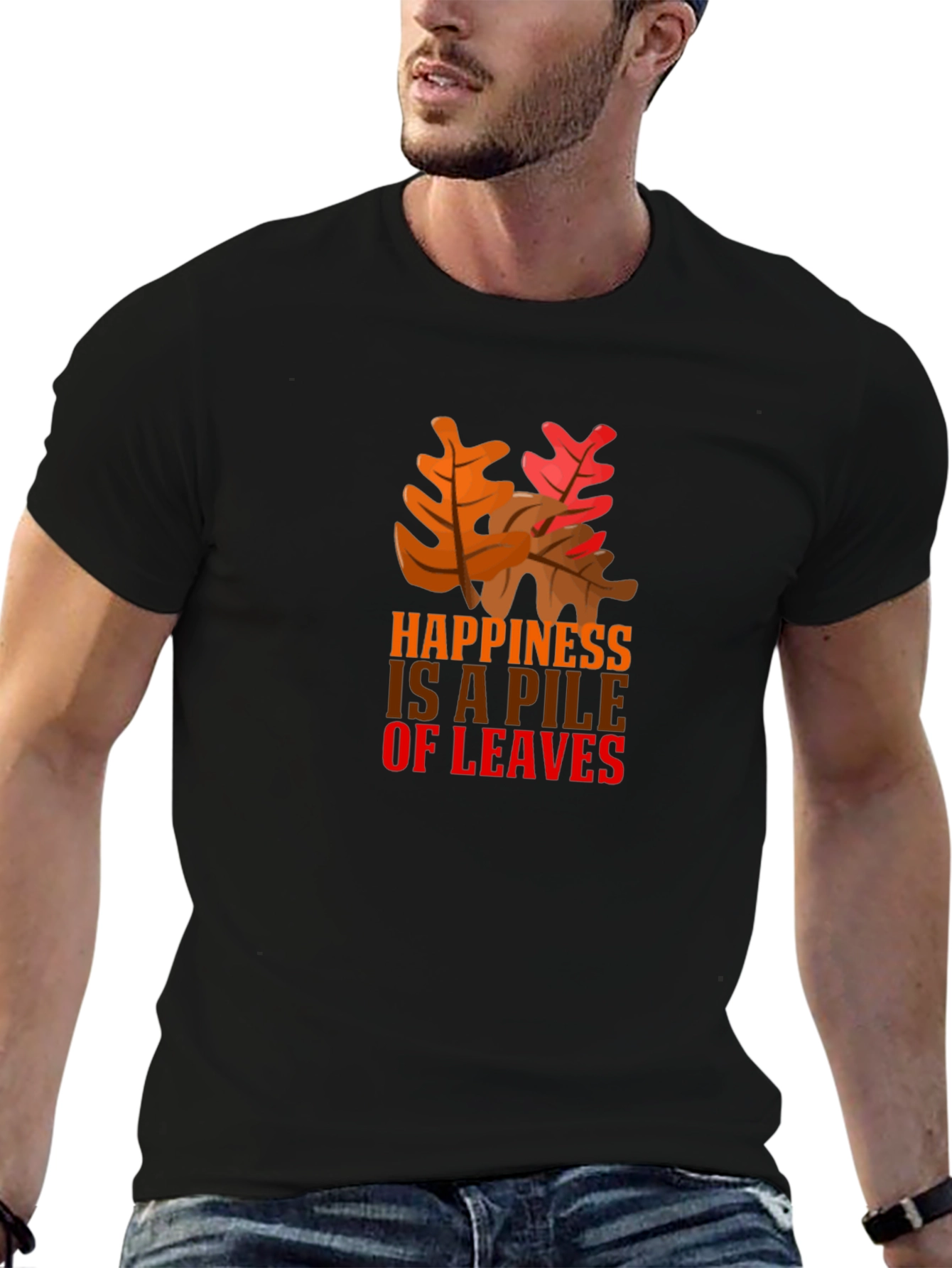 Autumn Leaves Happiness Graphic Tee - Black