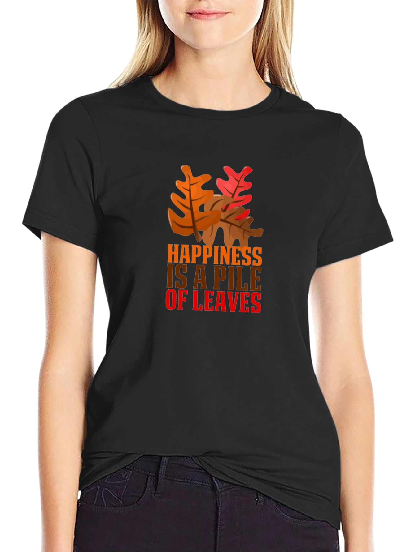 Autumn Leaves Happiness Graphic Tee - Black