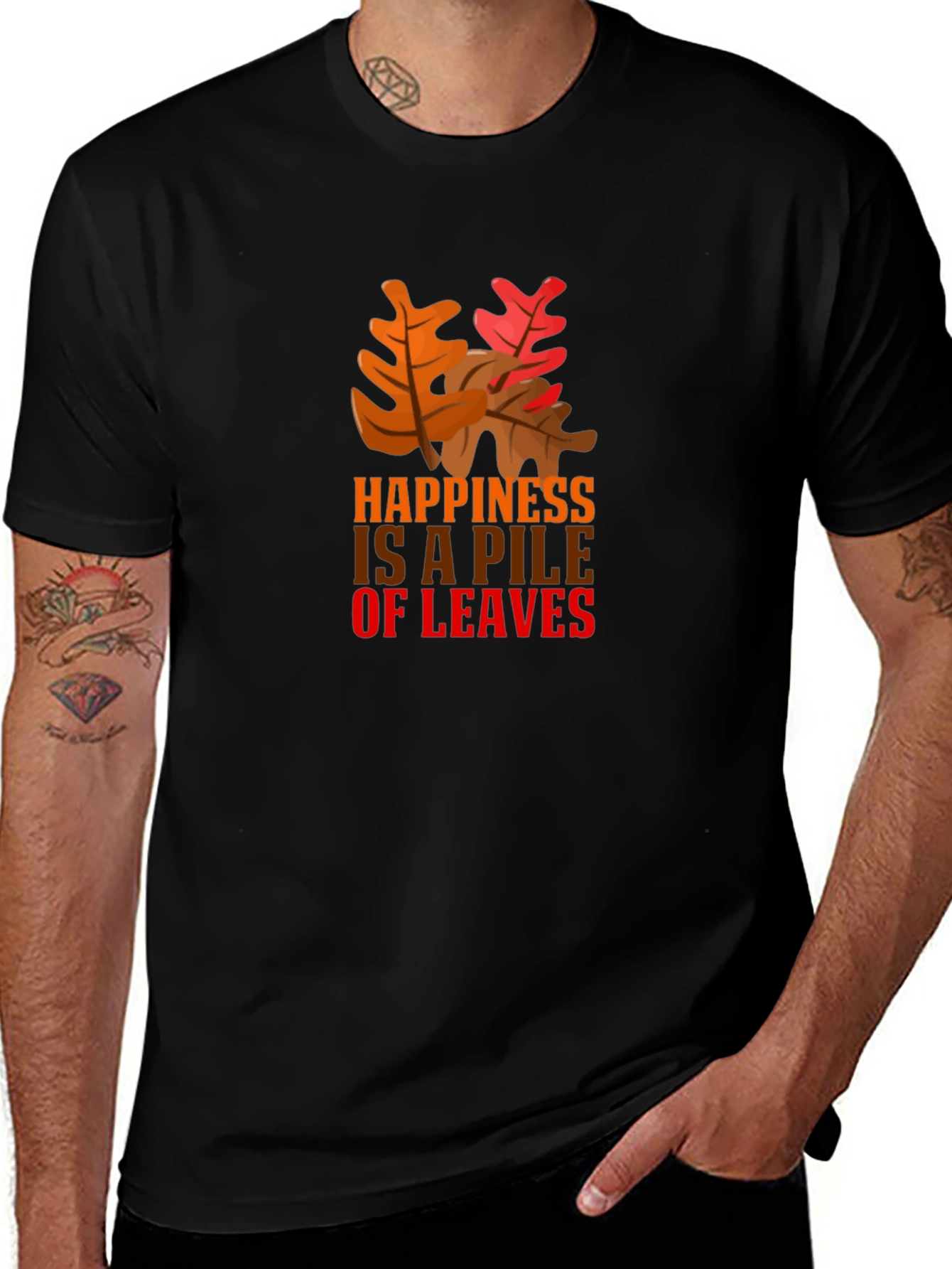 Autumn Leaves Happiness Graphic Tee - Black