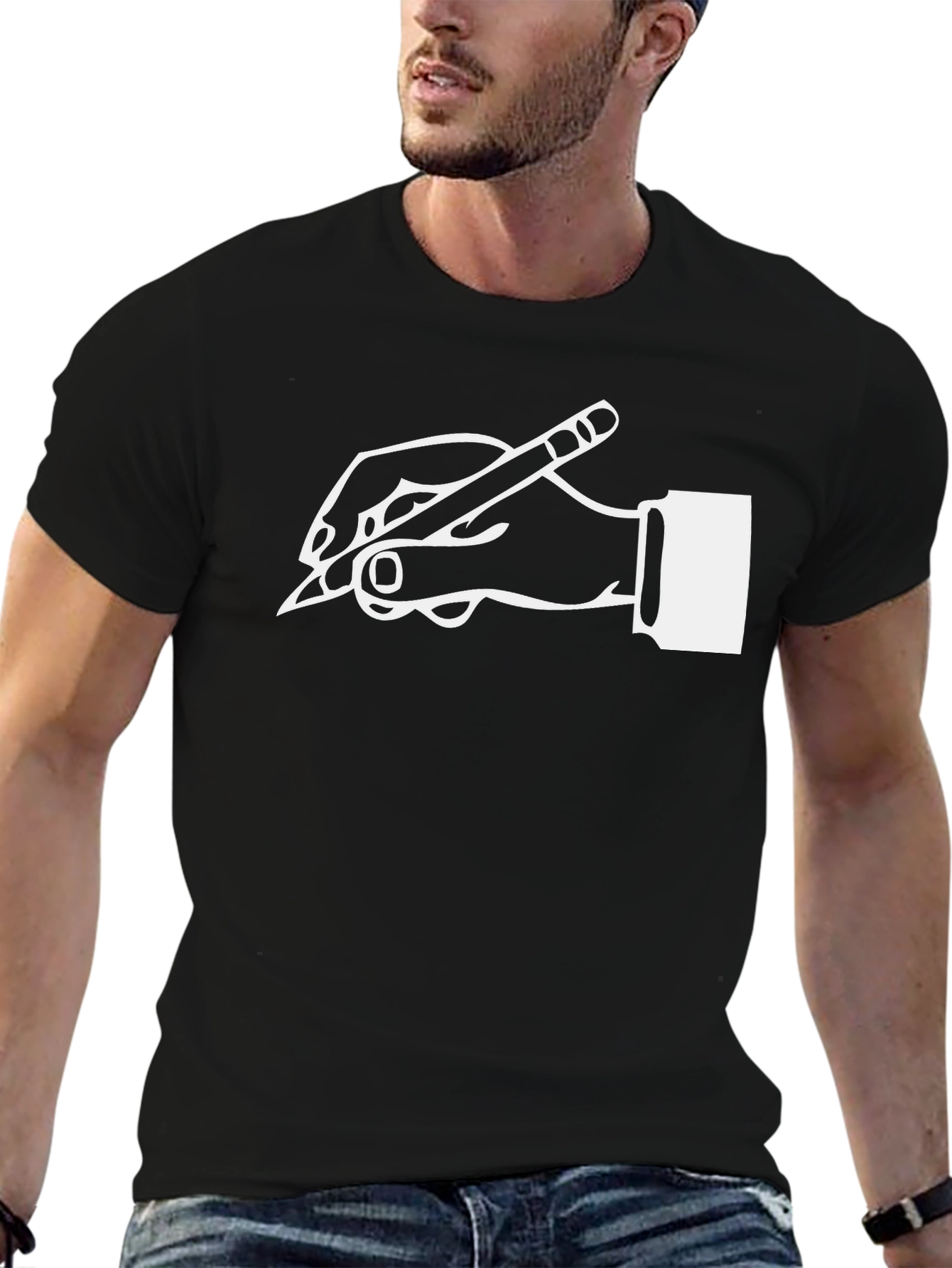 Creative Writer Graphic Tee - Hand Holding Pencil Design
