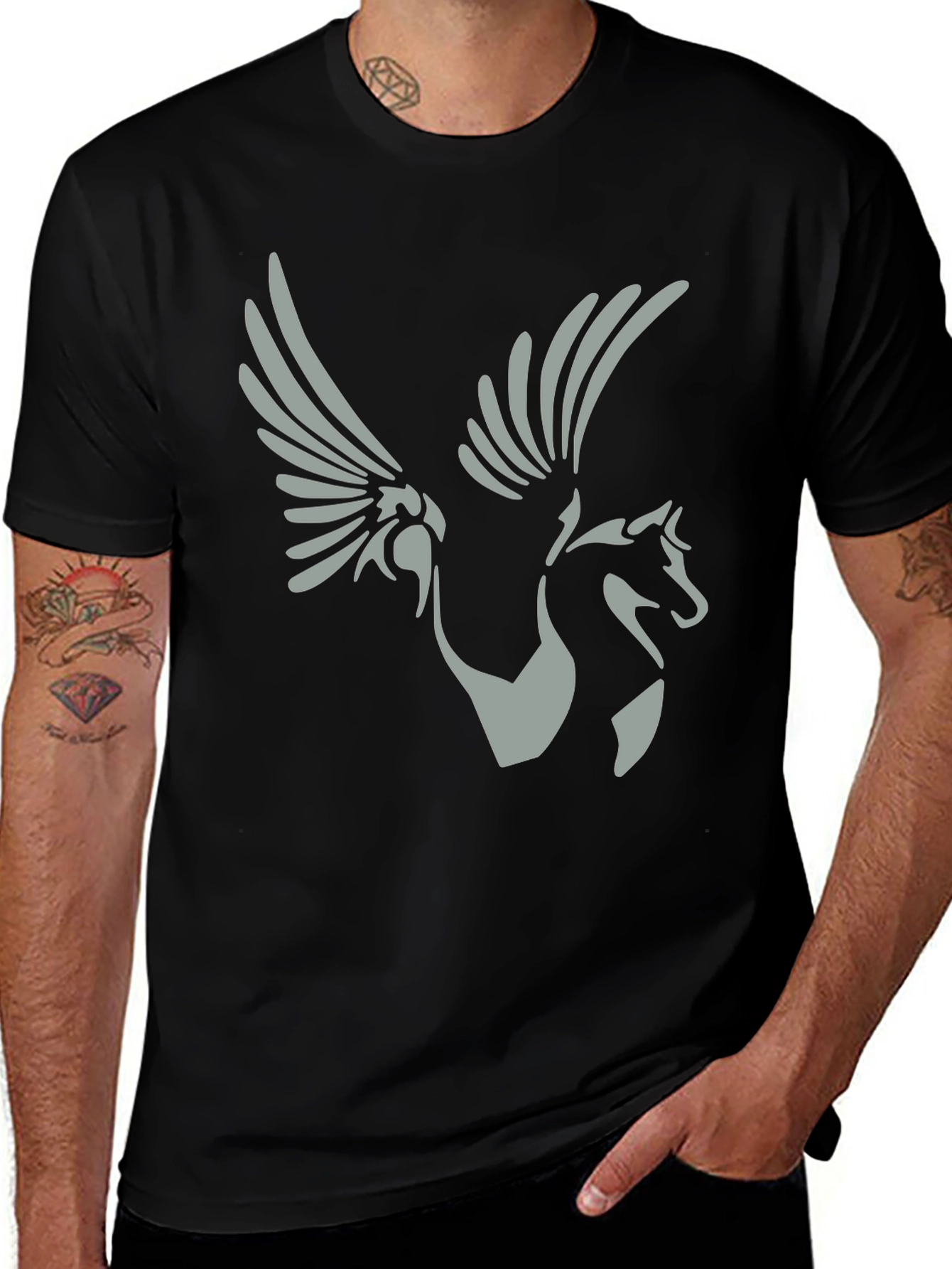 Pegasus Graphic Tee - Black Cotton Shirt