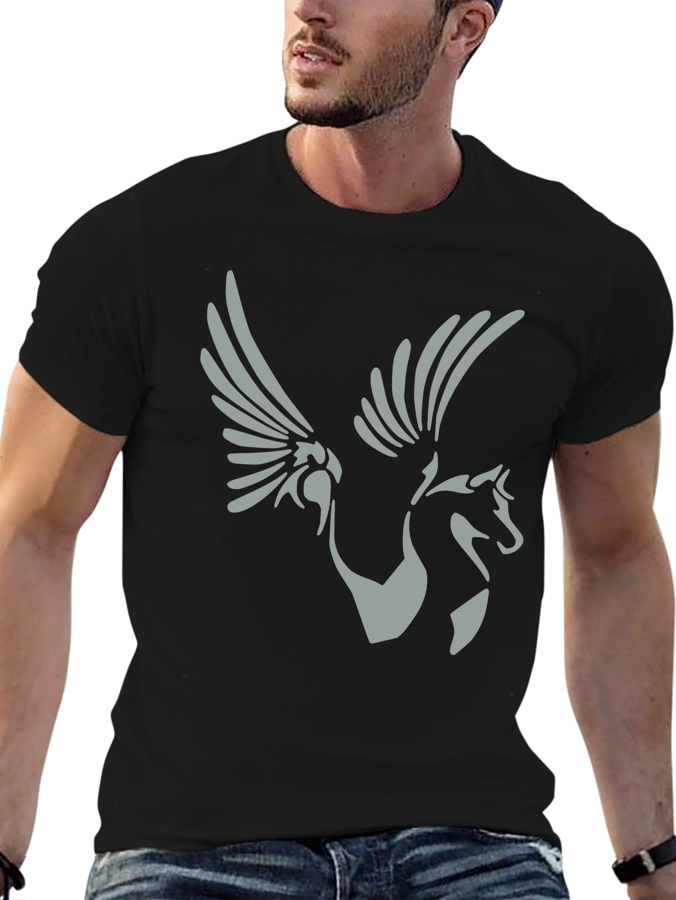 Pegasus Graphic Tee - Black Cotton Shirt