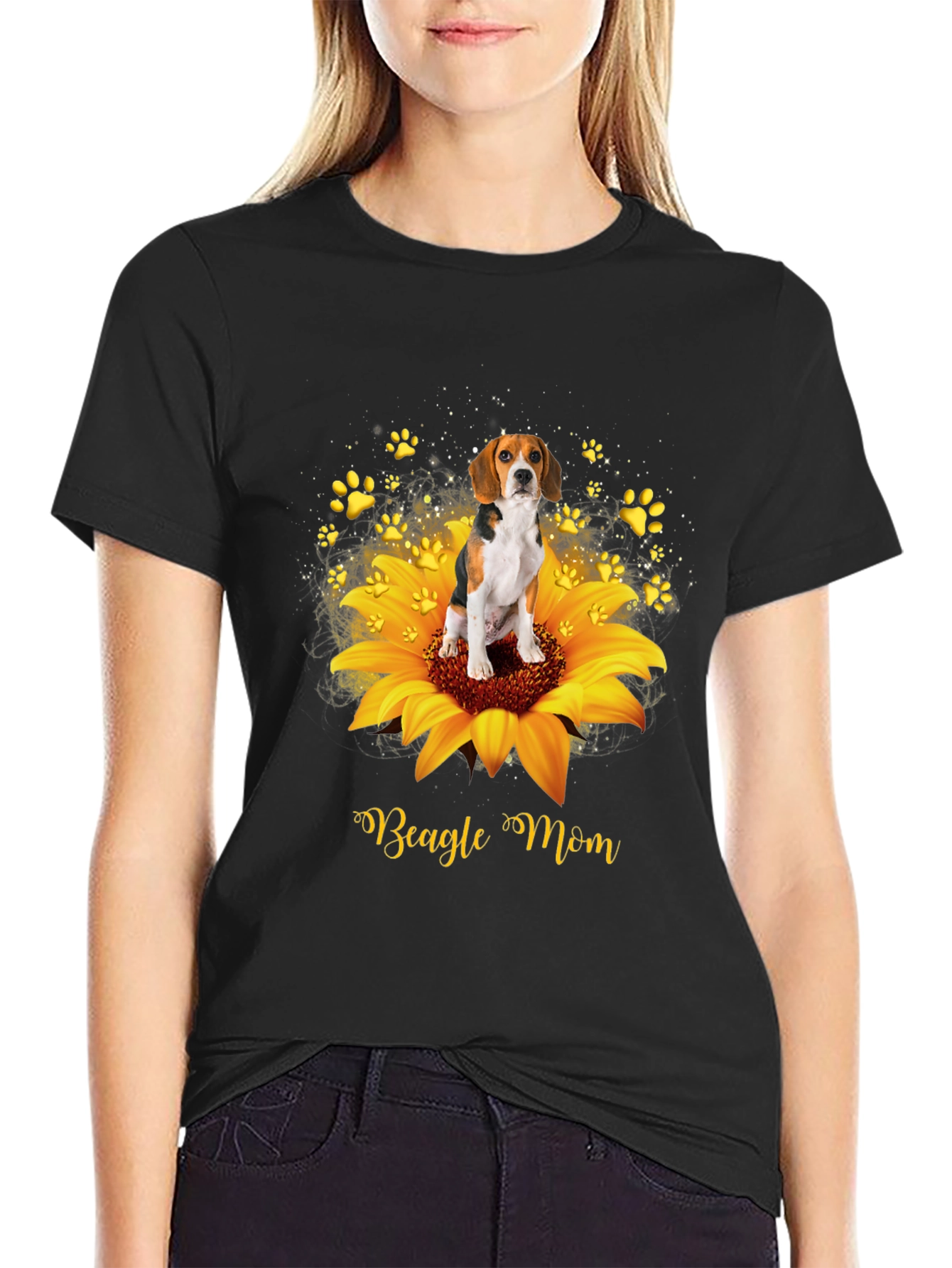 Beagle Mom Sunflower Graphic T-Shirt