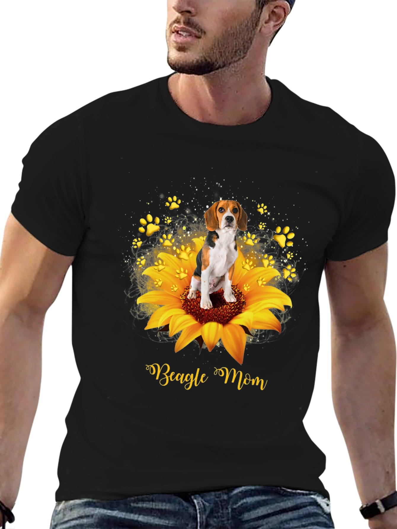 Beagle Mom Sunflower Graphic T-Shirt