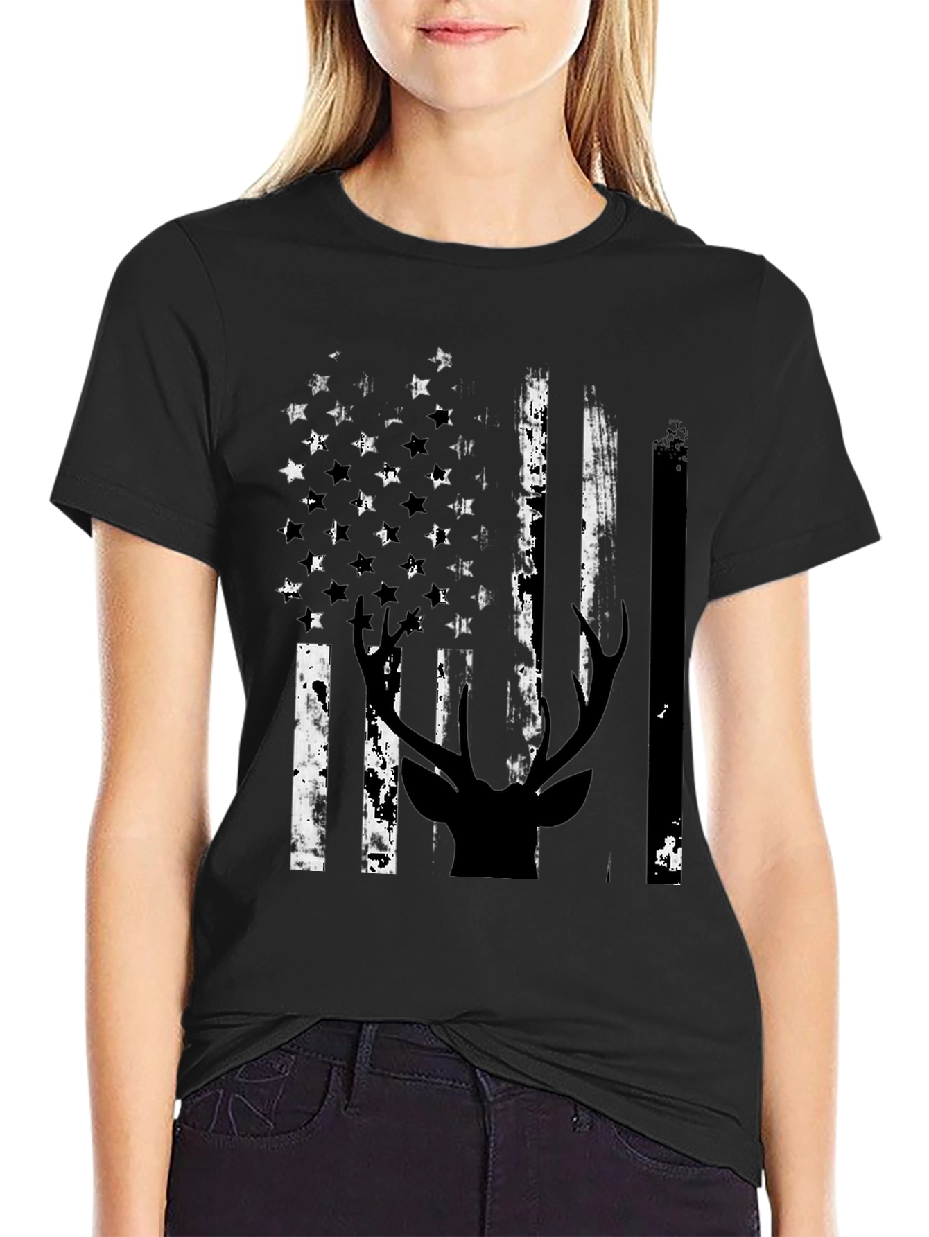 American Flag Deer Silhouette Graphic Tee