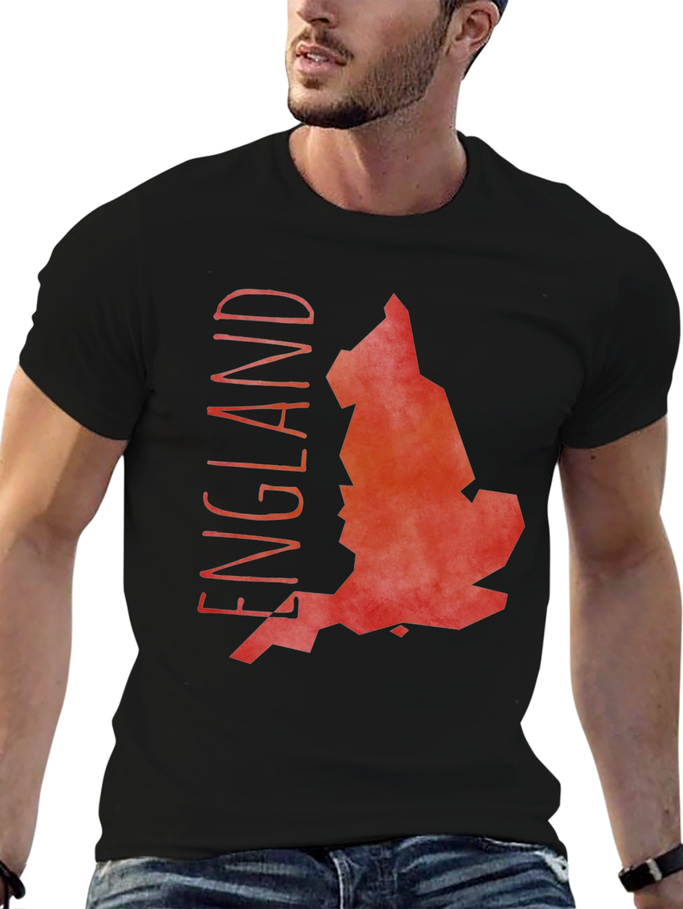 England Map Graphic Tee - Black Cotton T-Shirt