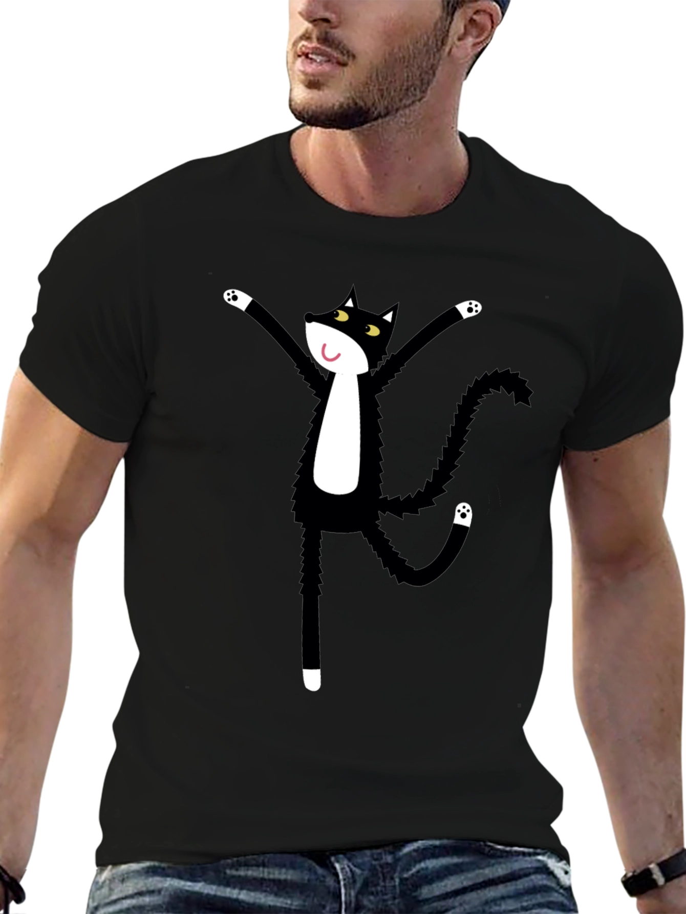 Black Cat Cartoon Graphic Tee