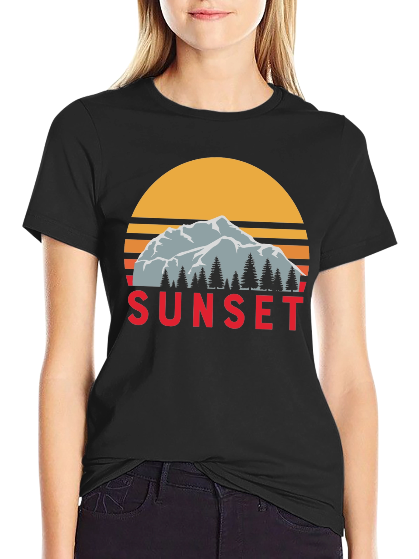 Sunset Mountain Graphic Tee - Retro Style