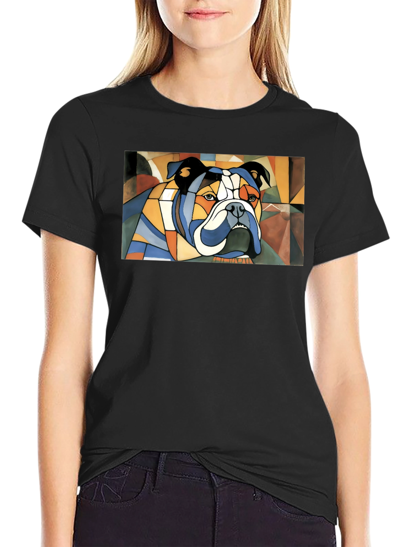 Abstract Bulldog Graphic Tee - Black