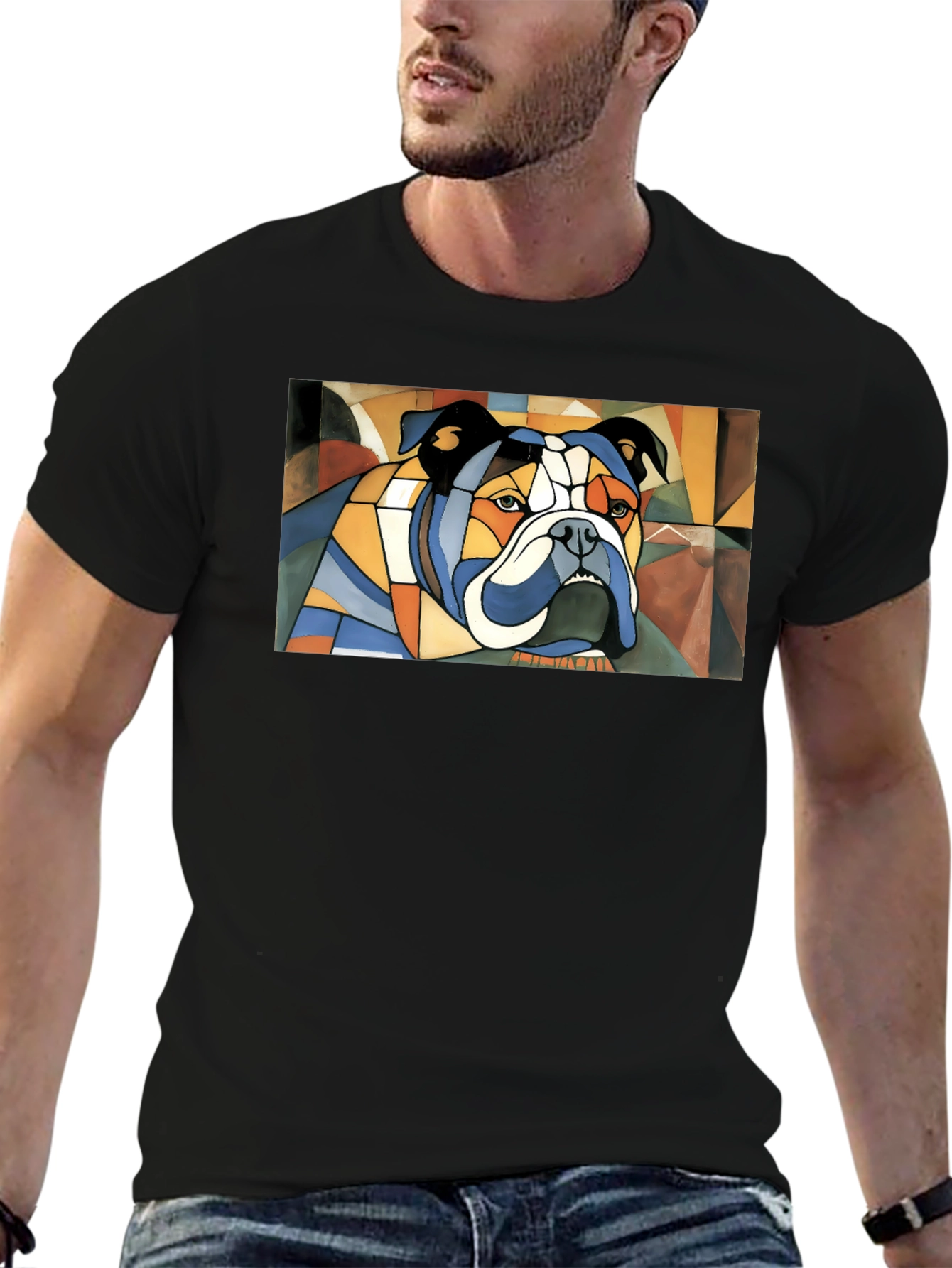 Abstract Bulldog Graphic Tee - Black