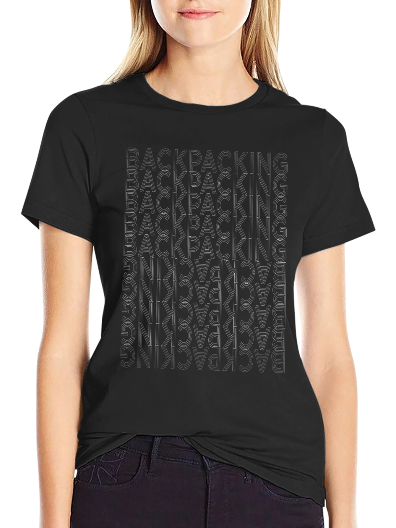 Backpacking Text Design Black T-Shirt