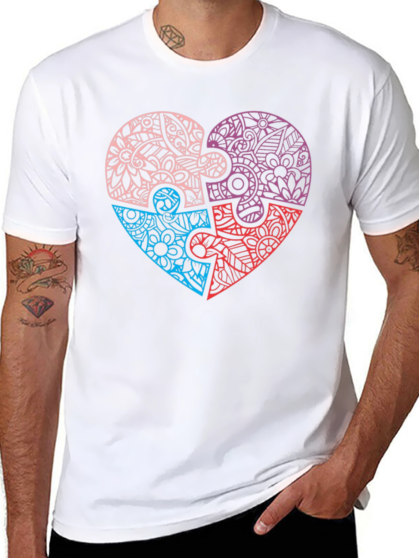 Heart Puzzle Piece Graphic Tee - Black
