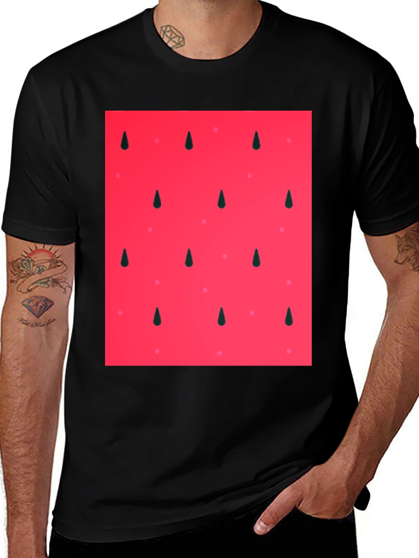 Cool Watermelon Pattern Black T-Shirt