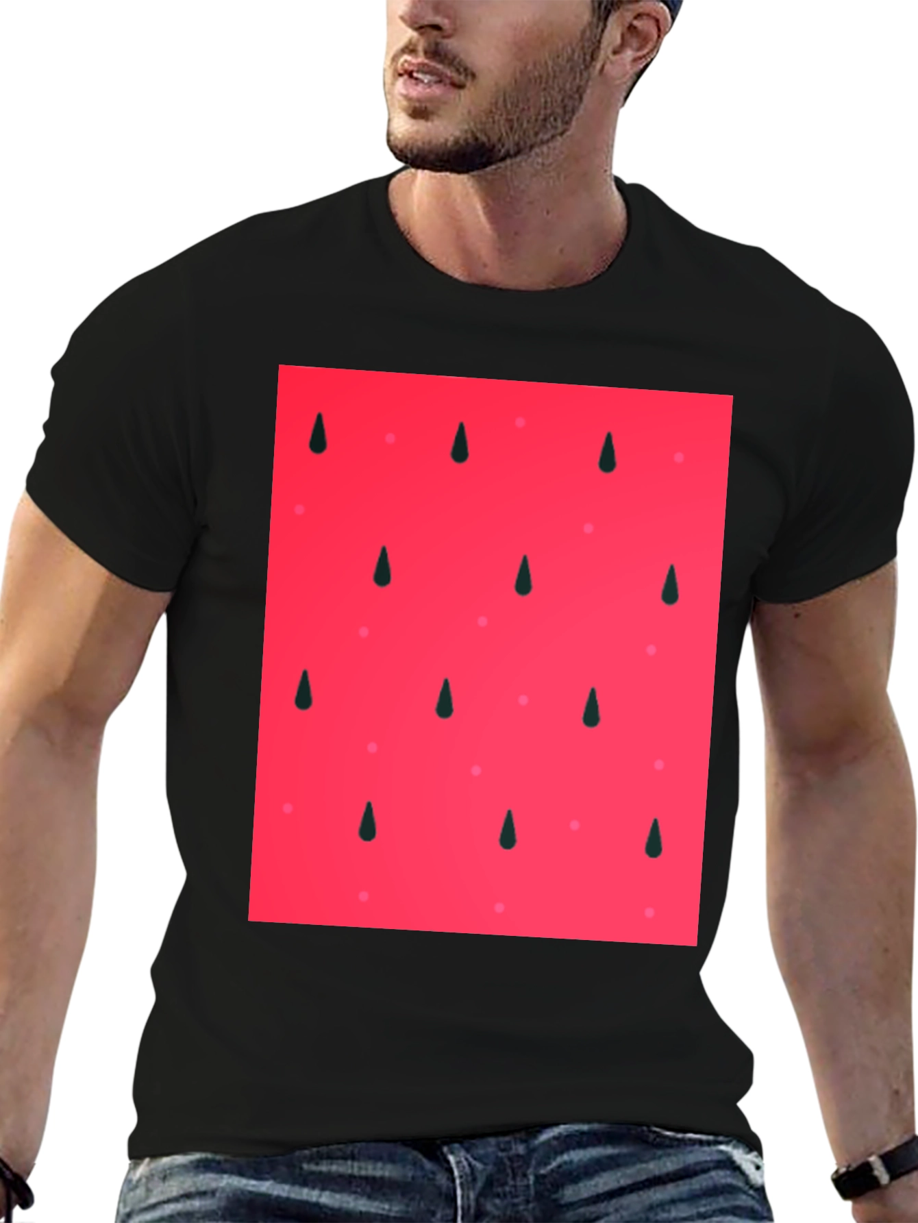 Cool Watermelon Pattern Black T-Shirt