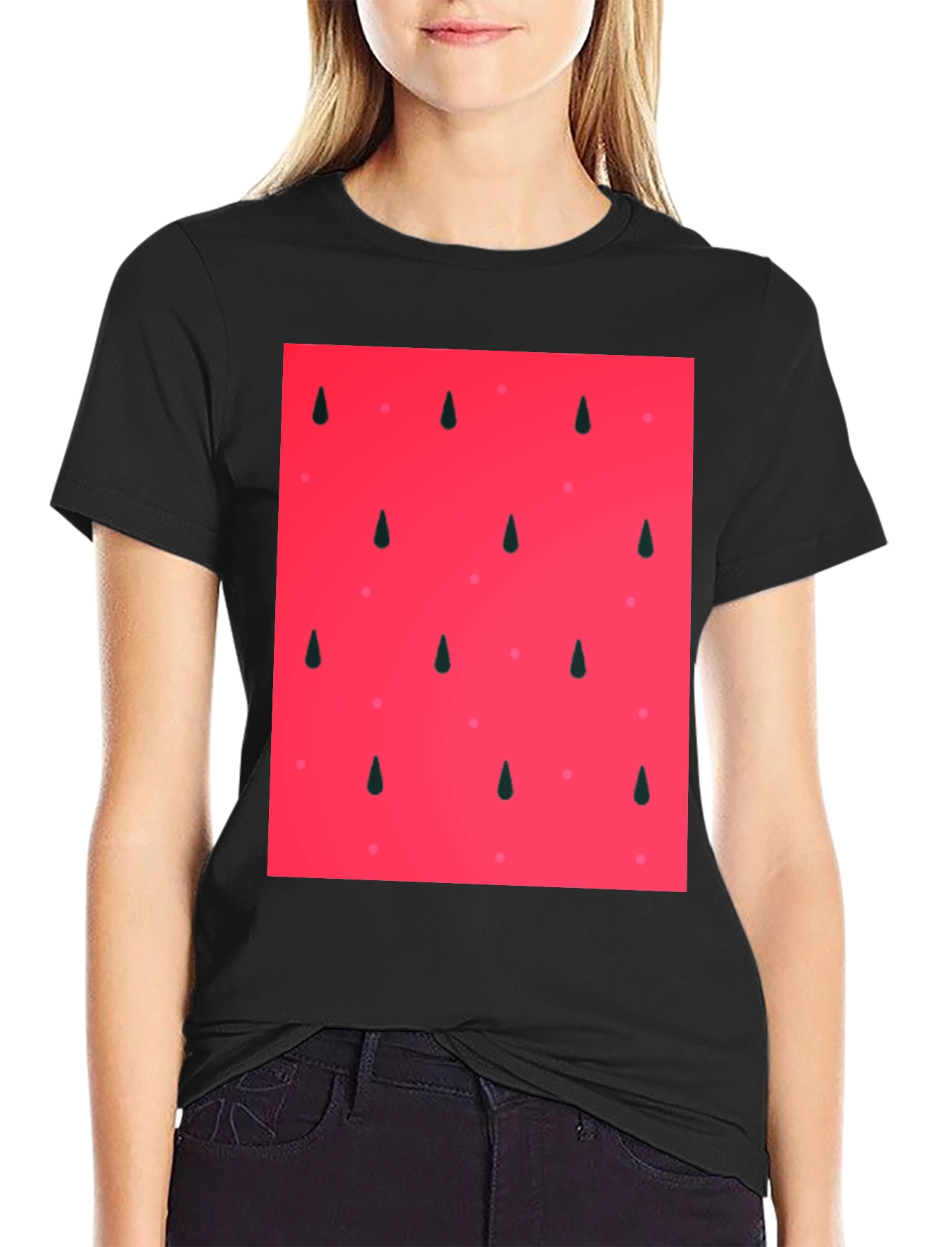 Cool Watermelon Pattern Black T-Shirt