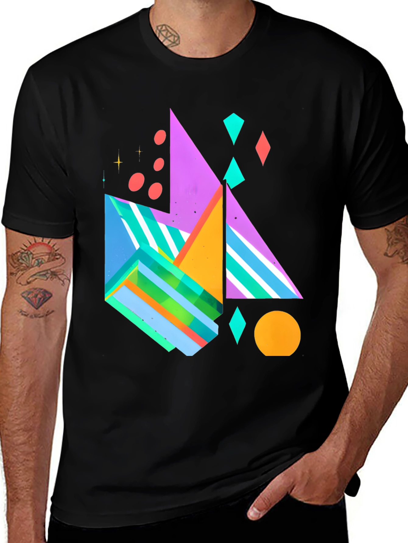 Geometric Pattern Black Graphic Tee
