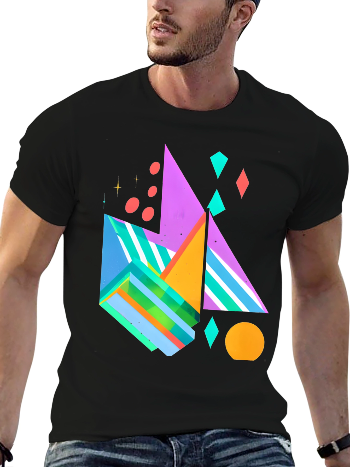 Geometric Pattern Black Graphic Tee