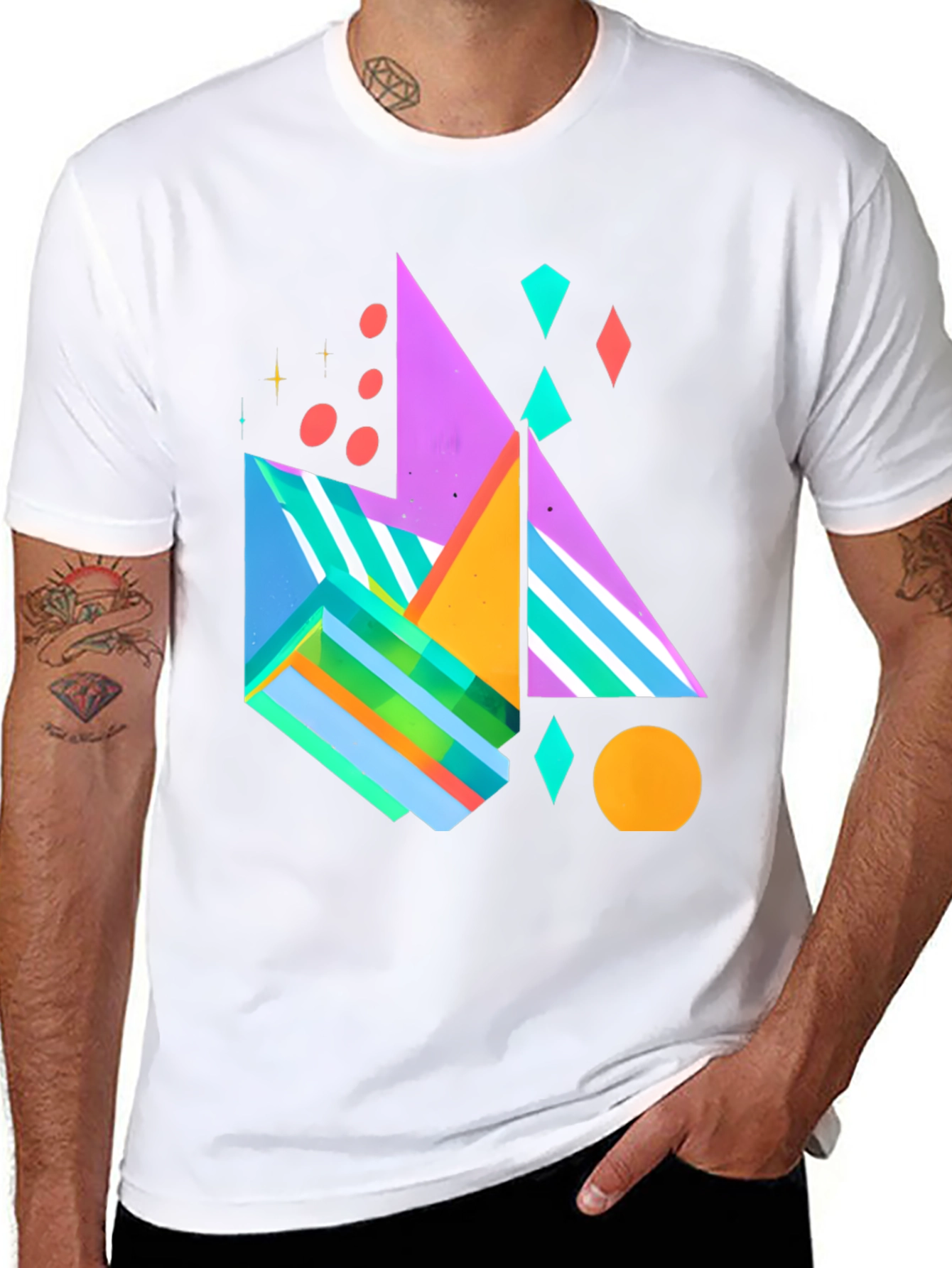 Geometric Pattern Black Graphic Tee