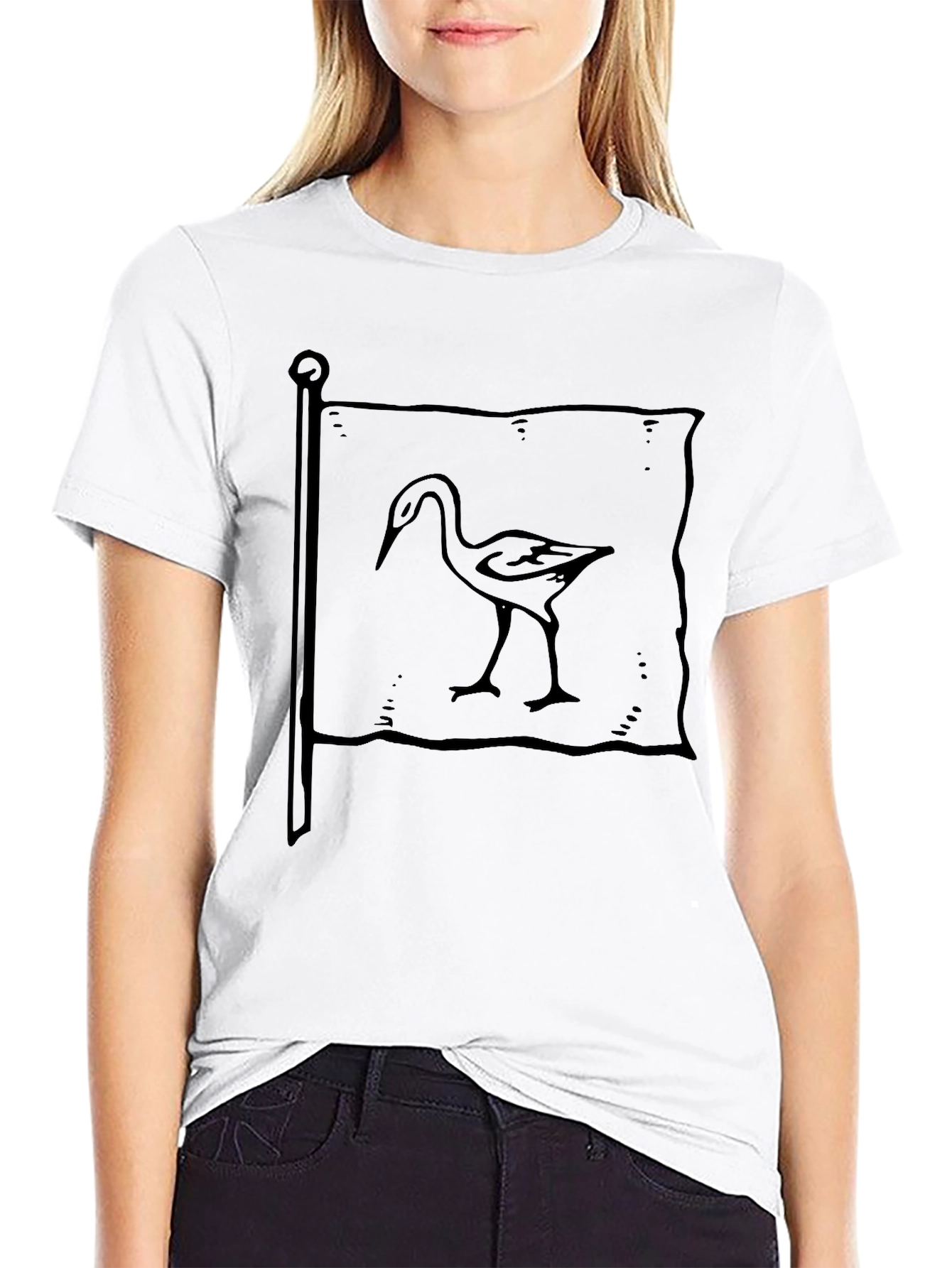 Black T-Shirt with Heron Flag Graphic