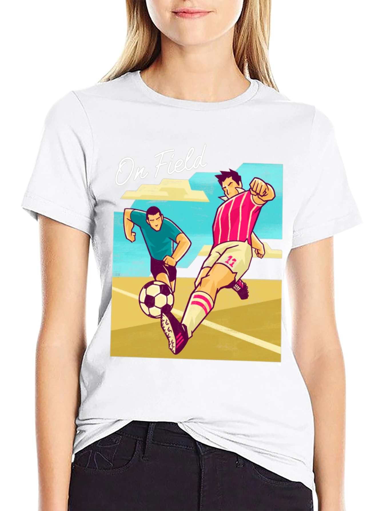 On Field Graphic T-Shirt | Soccer Players Cartoon Print