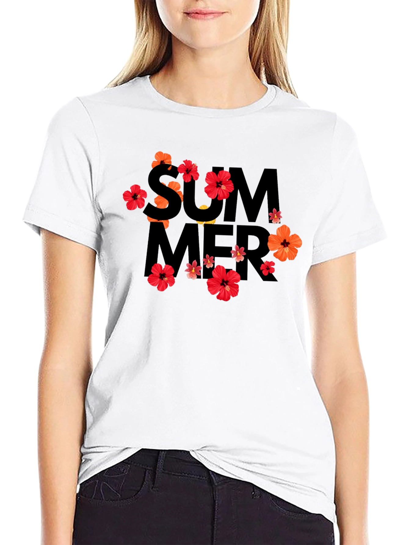 Summer Floral Graphic Black T-Shirt
