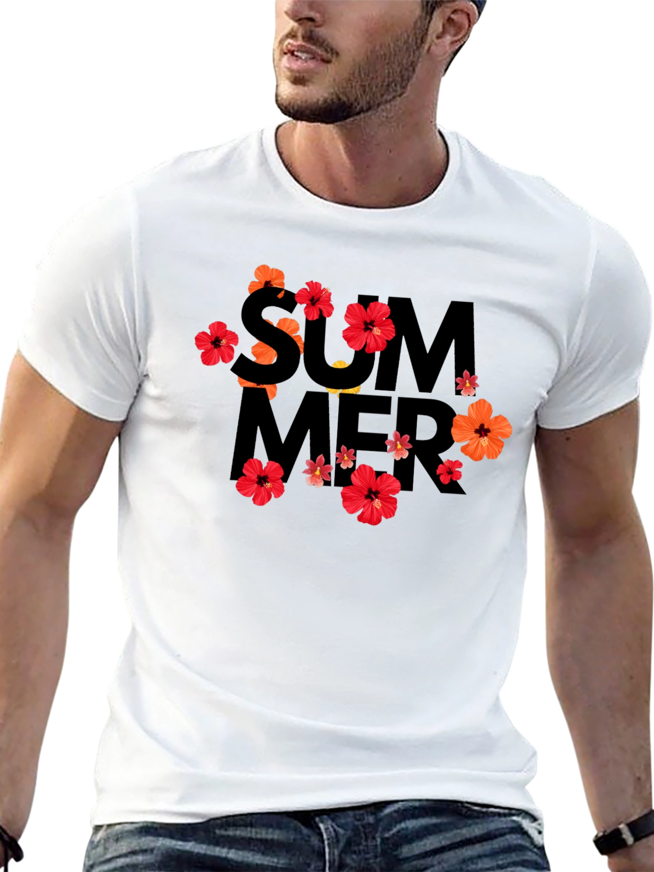 Summer Floral Graphic Black T-Shirt