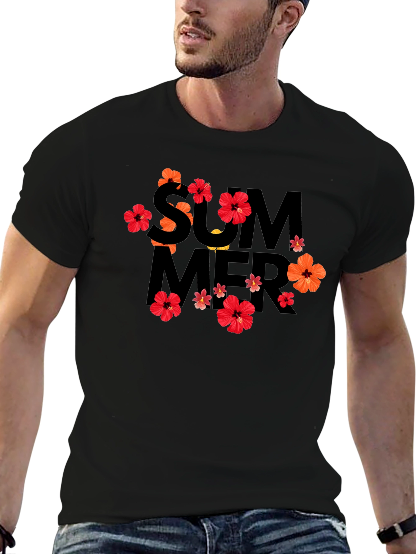 Summer Floral Graphic Black T-Shirt