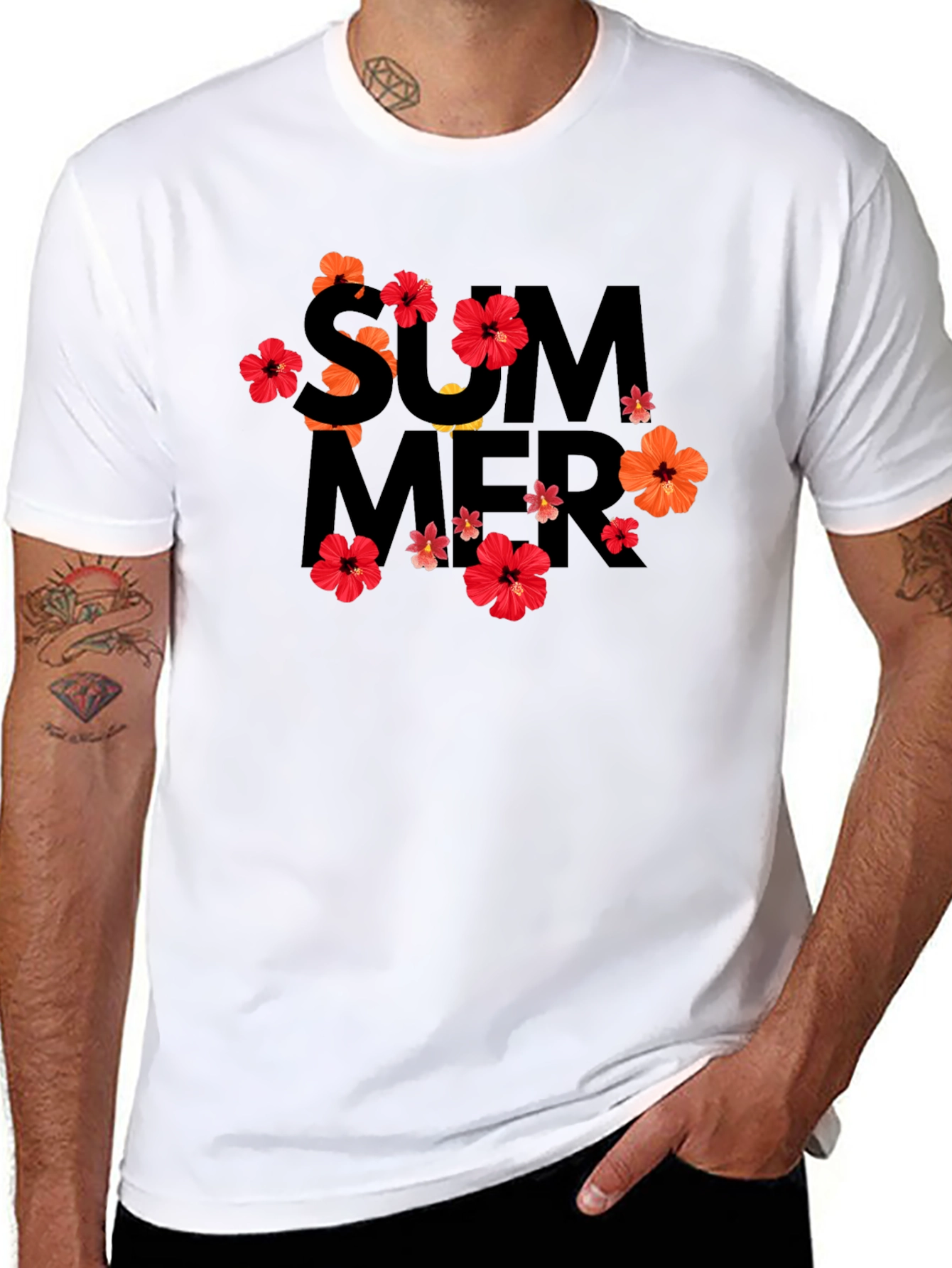 Summer Floral Graphic Black T-Shirt