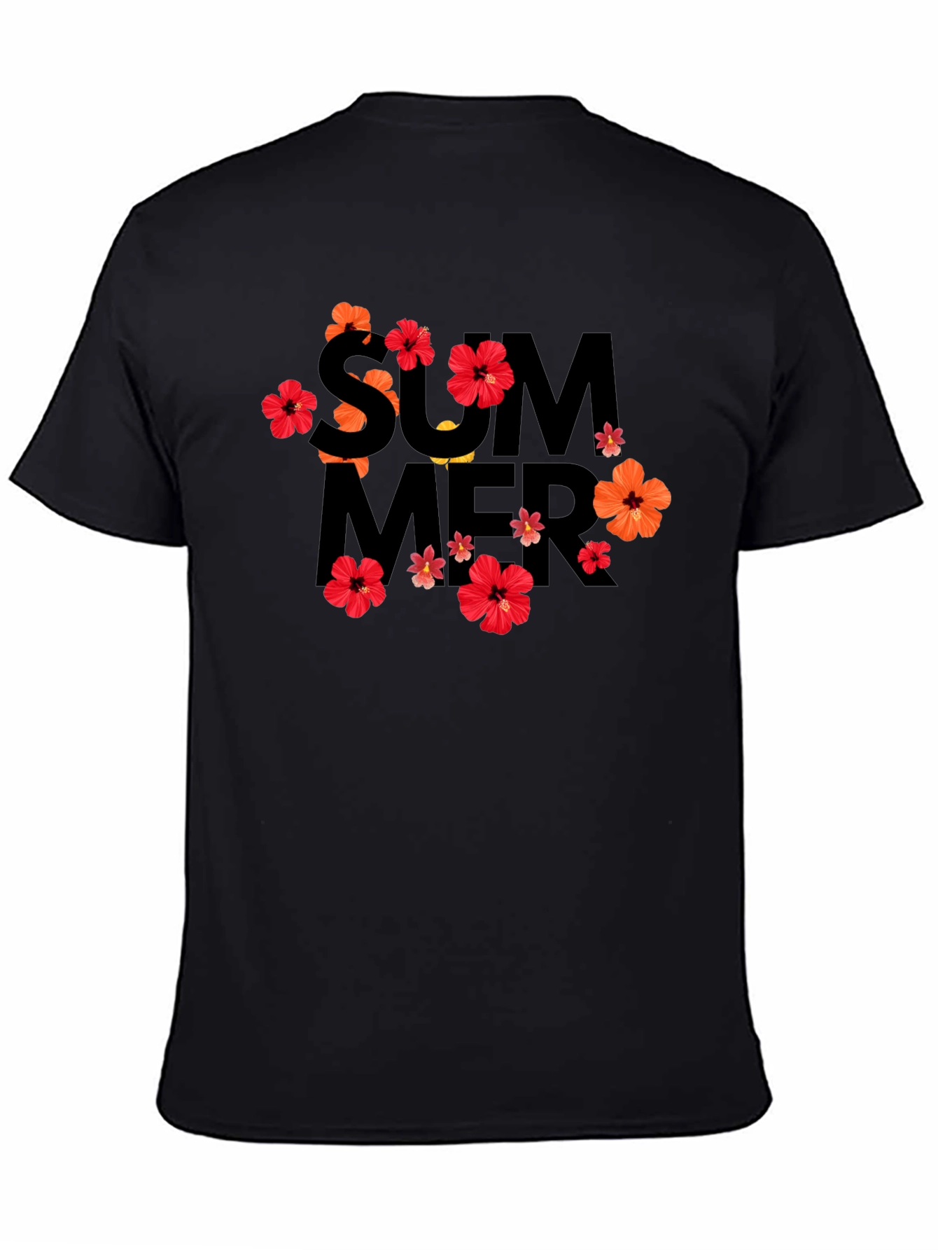 Summer Floral Graphic Black T-Shirt