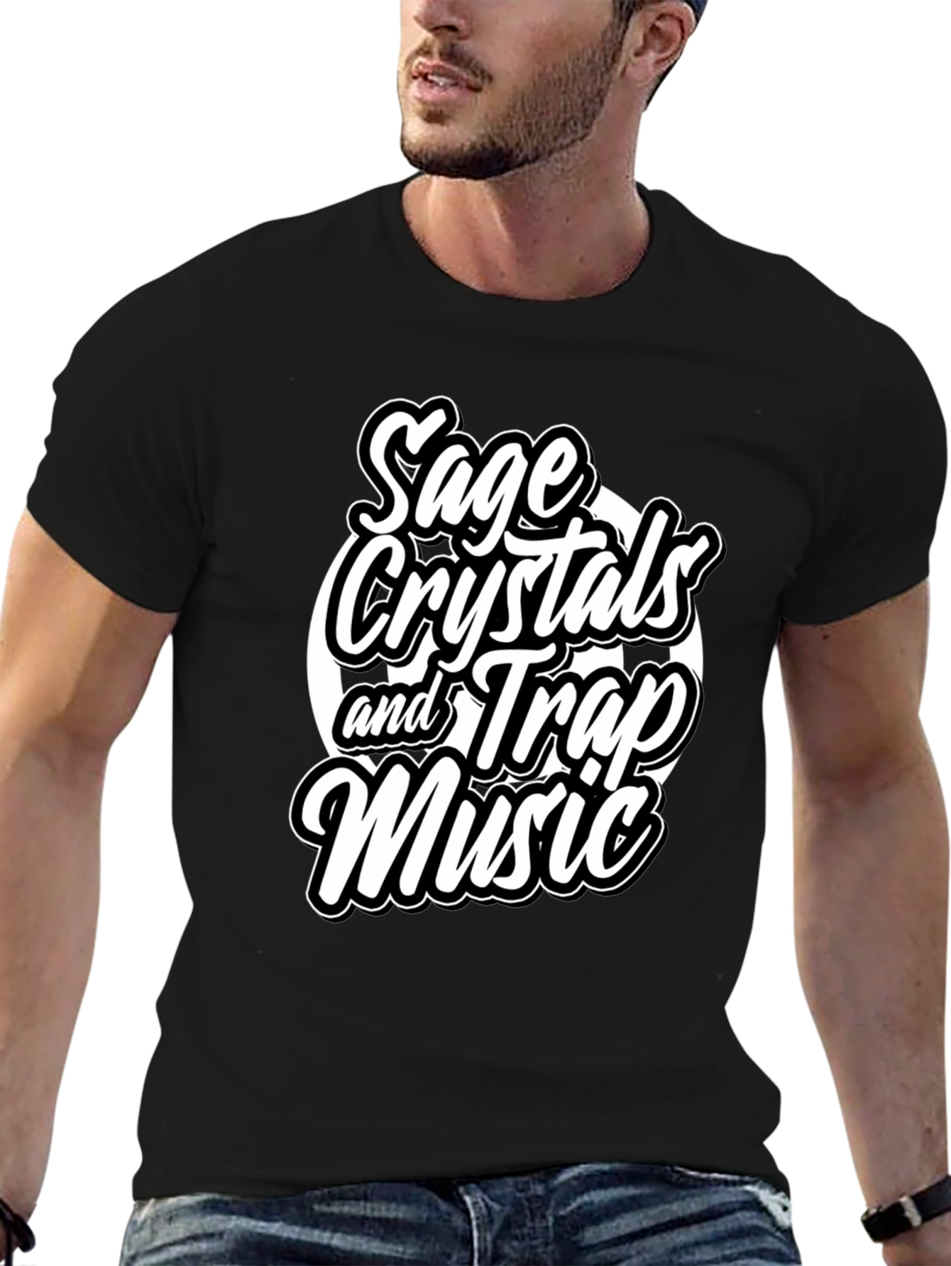Sage Crystals and Trap Music Black T-Shirt