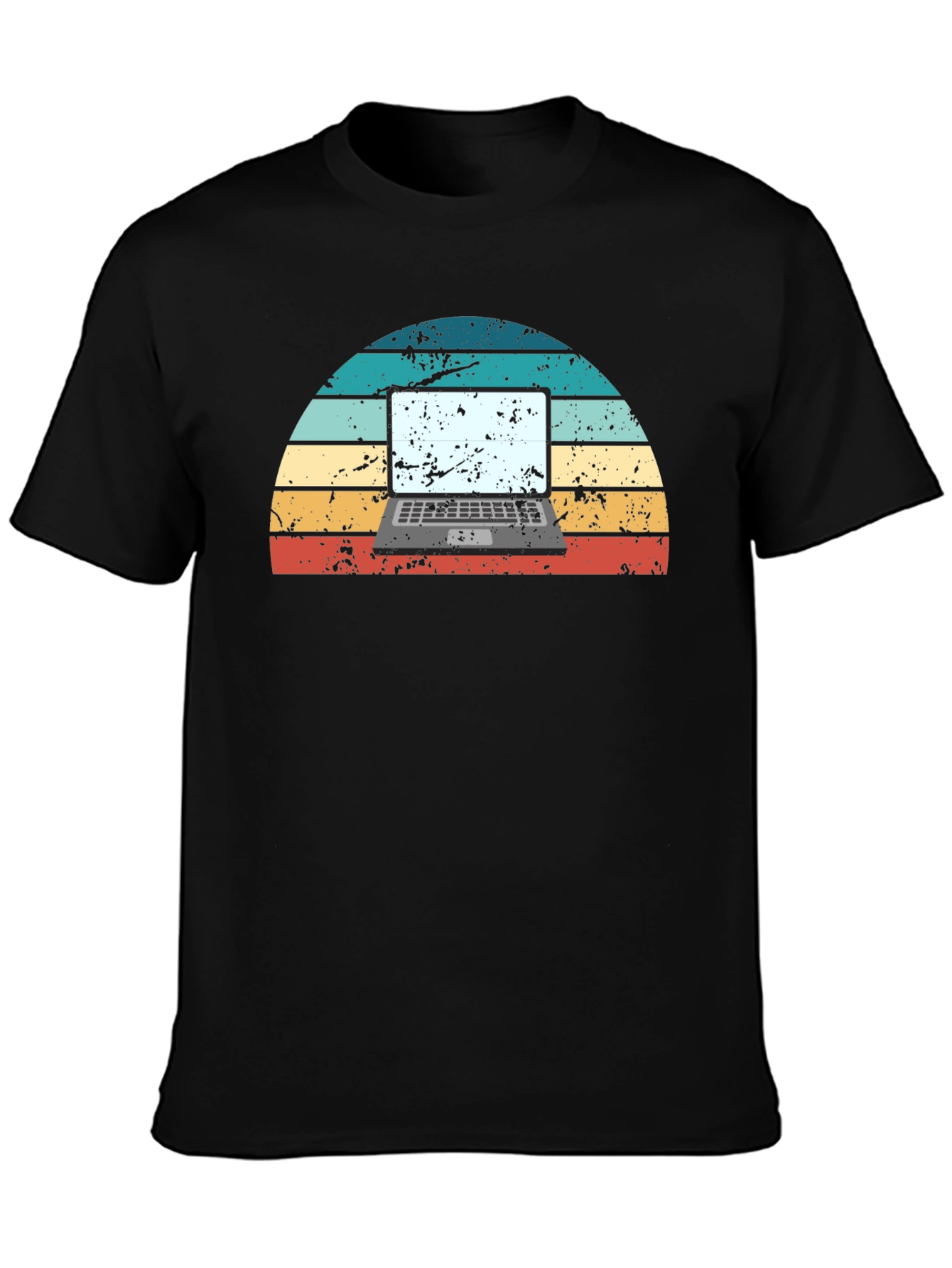 Retro Laptop Sunset Graphic Tee - Black