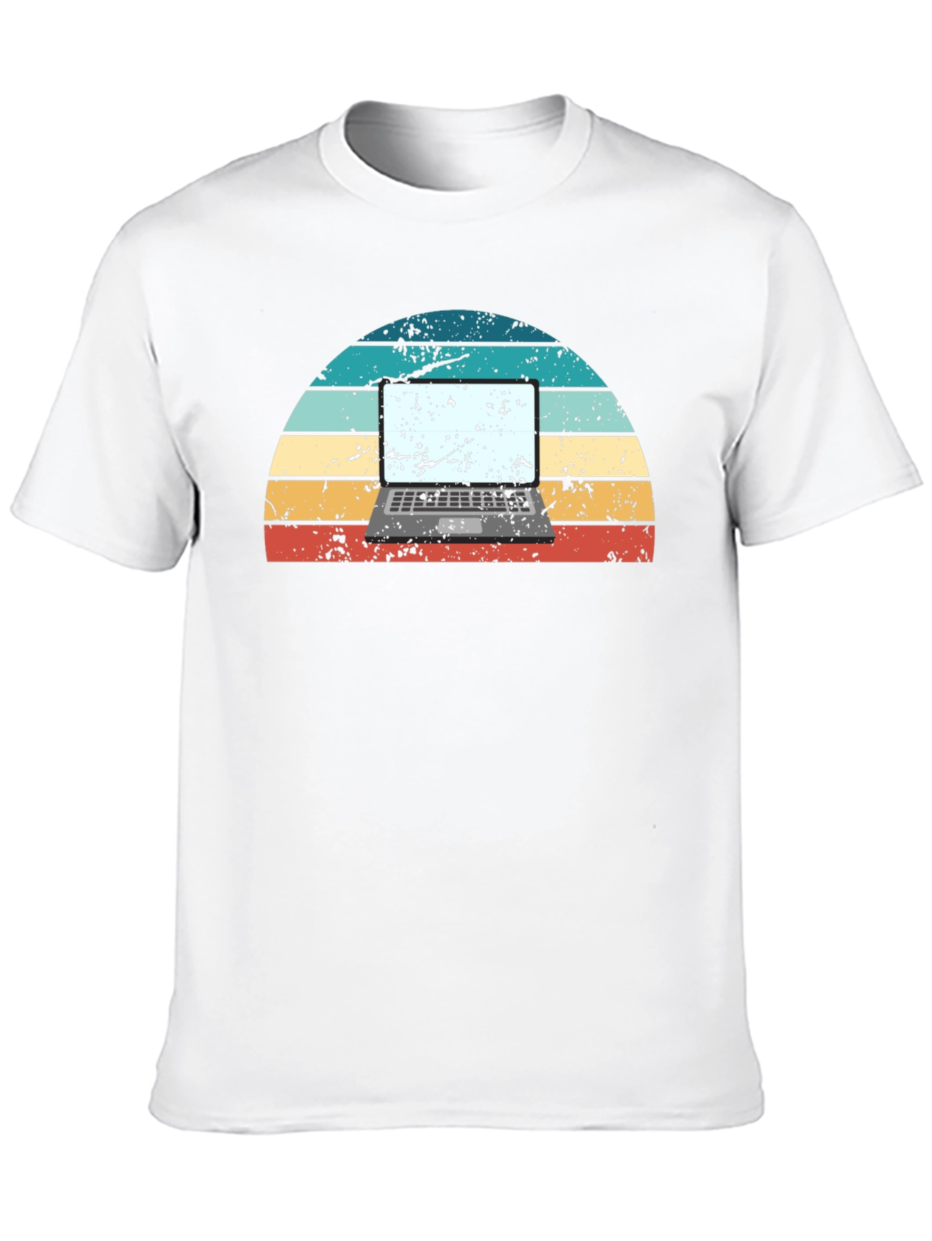 Retro Laptop Sunset Graphic Tee - Black