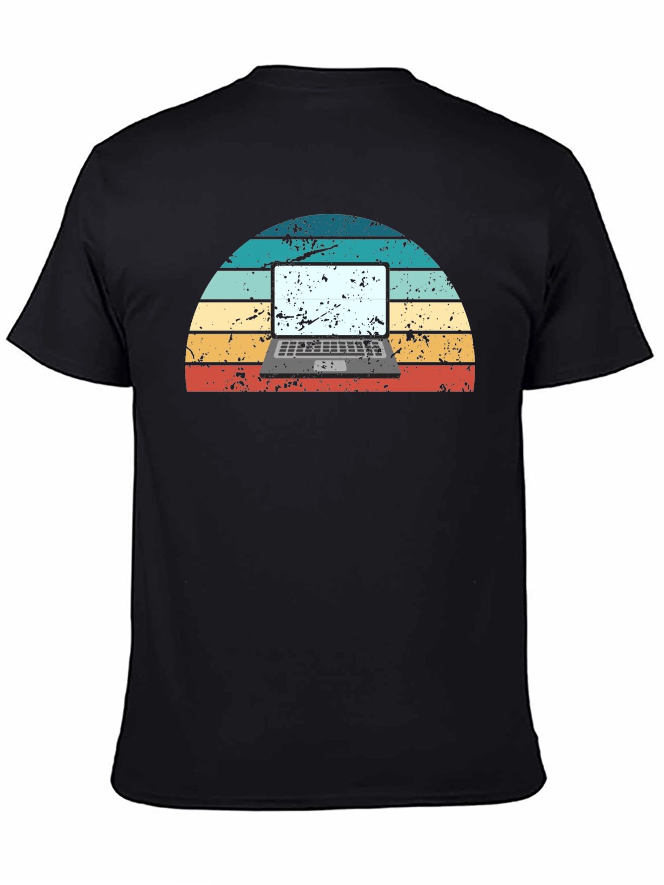 Retro Laptop Sunset Graphic Tee - Black
