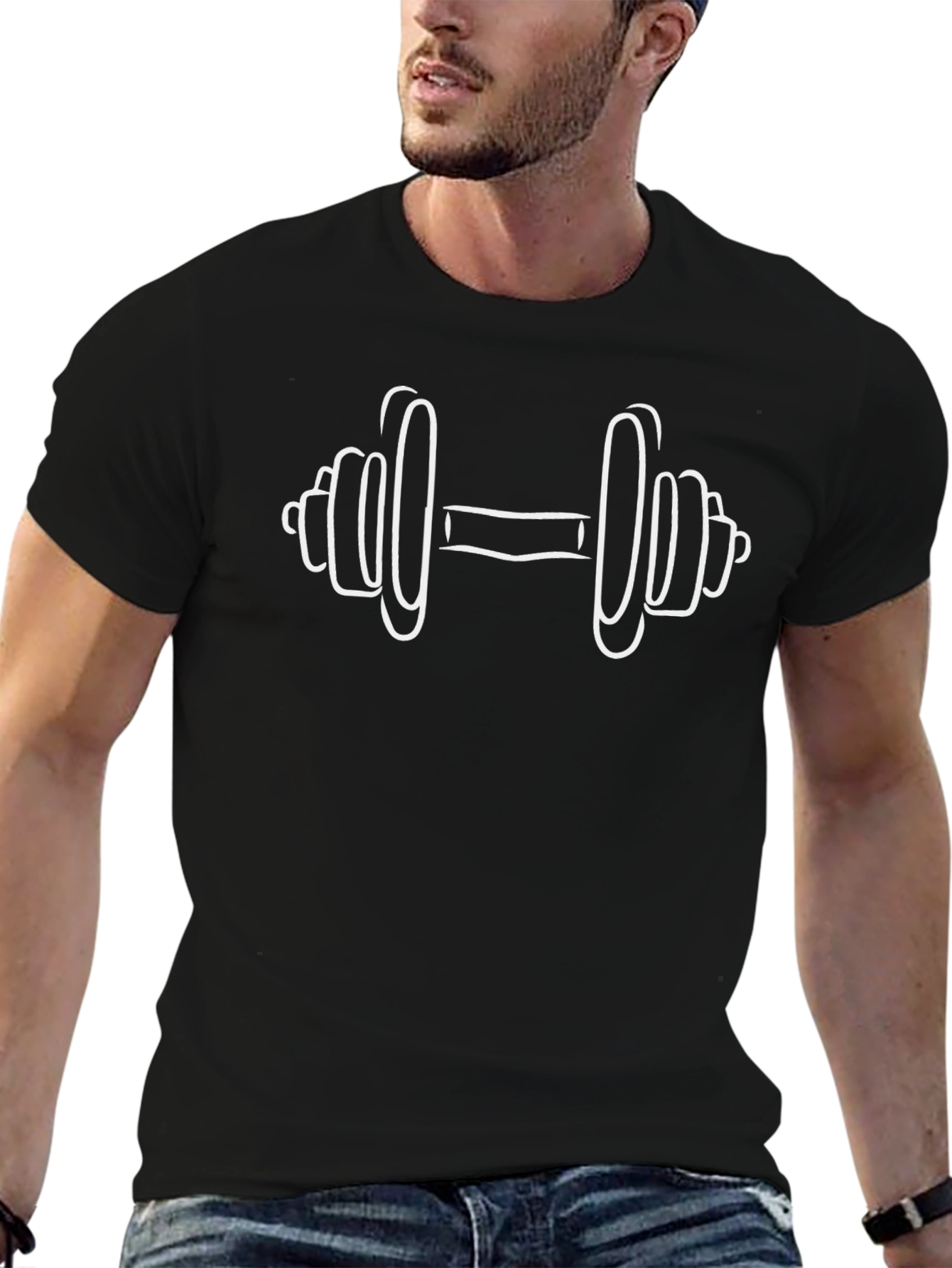 Workout Ready Black T-Shirt with Dumbbell Graphic