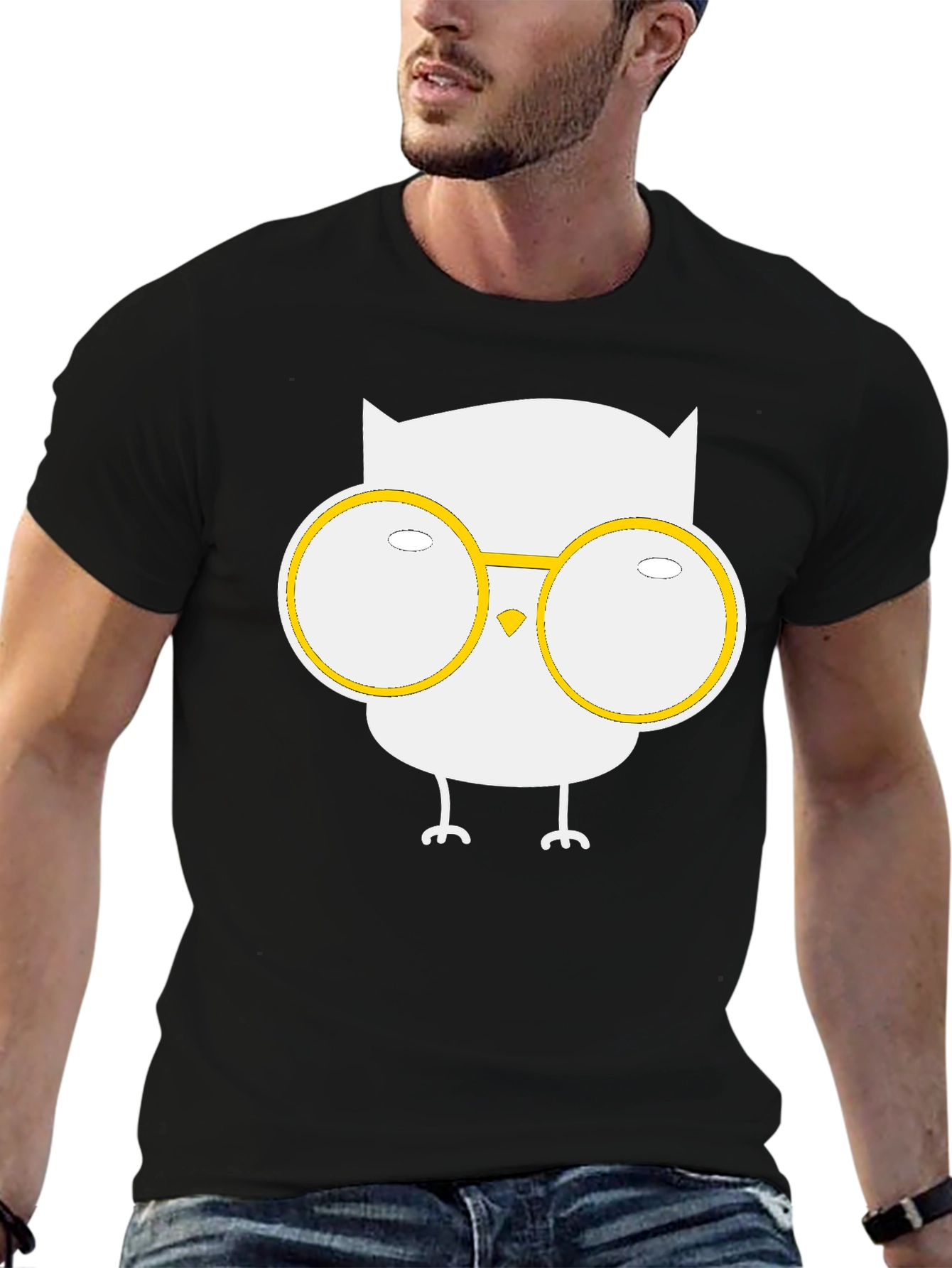 Owl with Glasses Graphic Tee - Black