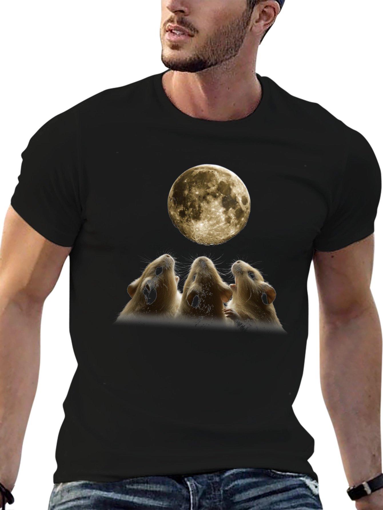 Guinea Pig Howling at Moon Graphic Tee