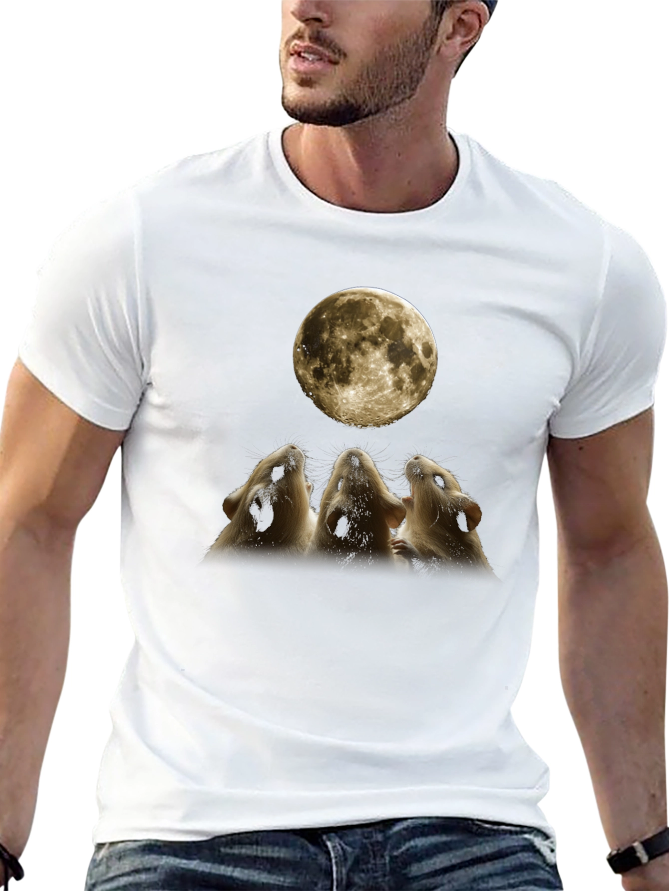 Guinea Pig Howling at Moon Graphic Tee